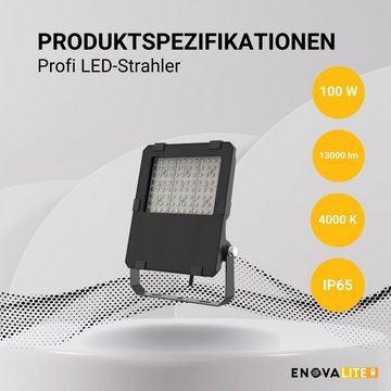 ENOVALITE LED Flutlichtstrahler LED-Fluter PRO, 100 W, 4000 K (neutralweiß), 13000 lm, IP65, TÜV, LED fest integriert, neutralweiß