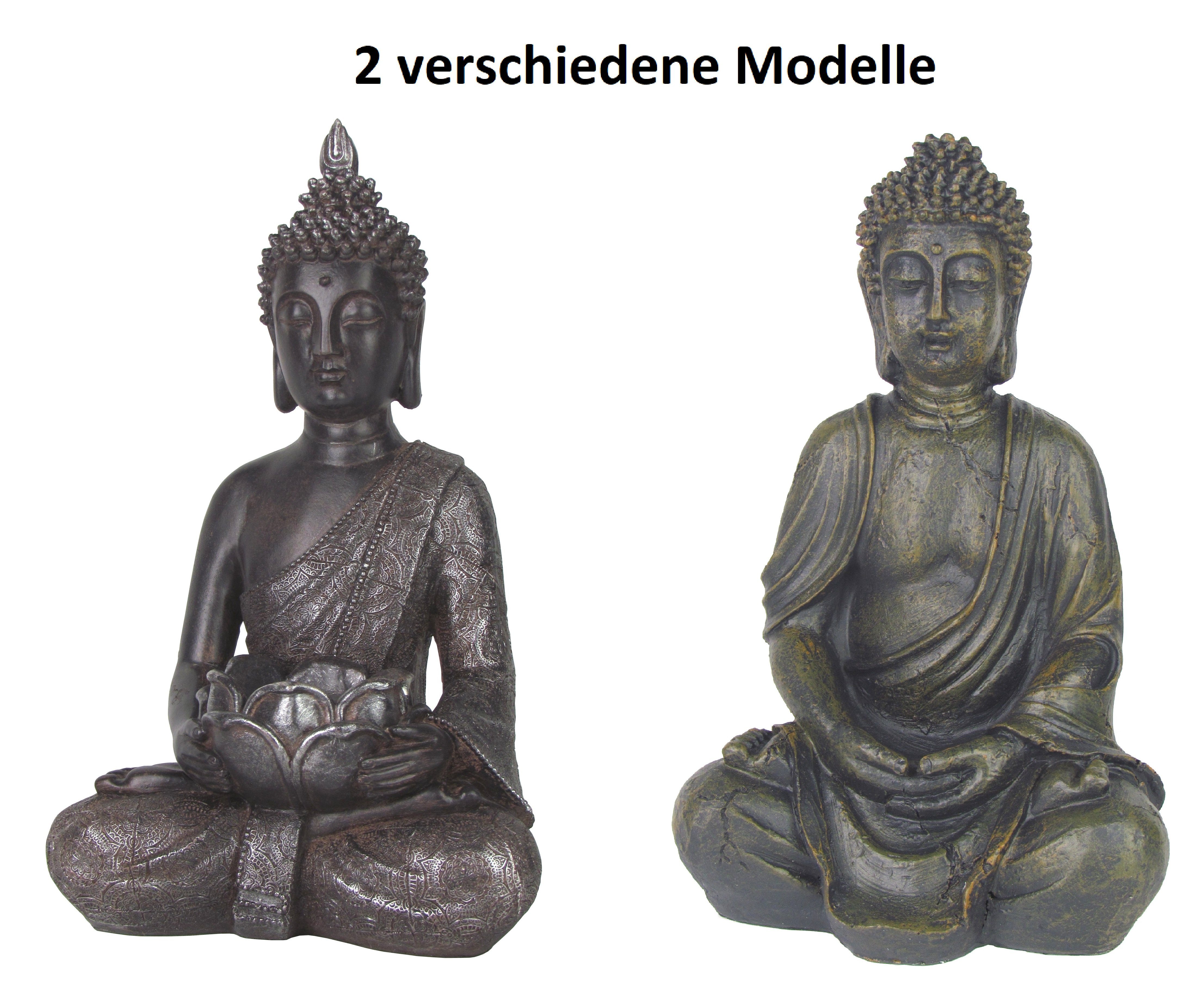 Mel-O-Design Dekofigur Dekorative Buddha Skulptur, zwei verschiedene Motive zur Auswahl Silber-Braun | Dekofiguren