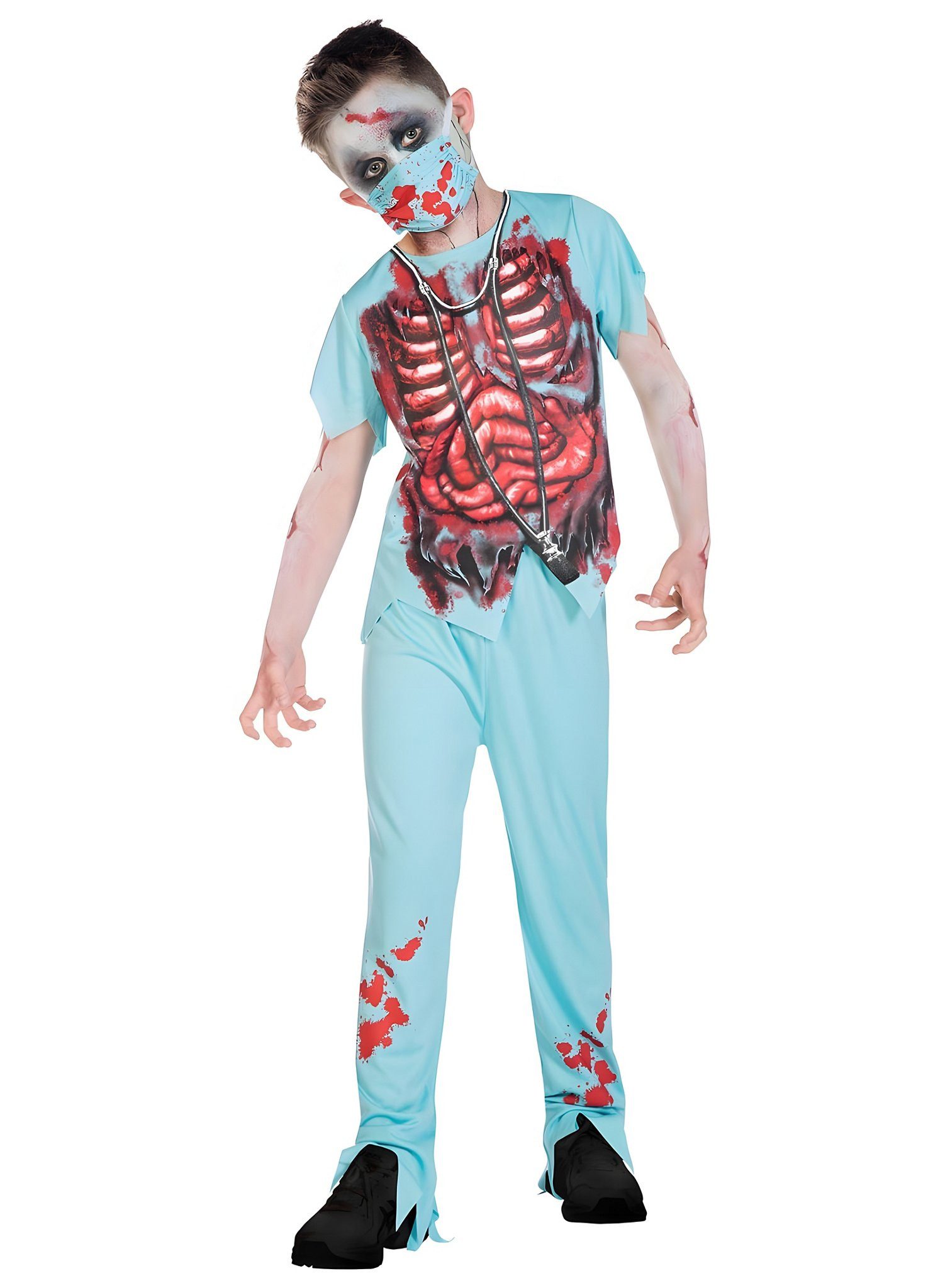 Metamorph Zombie-Kostüm Blutiges Zombie Arzt Kostüm für Kinder, Schockierender Grusel-Kittel für furchtlose kleine Untote