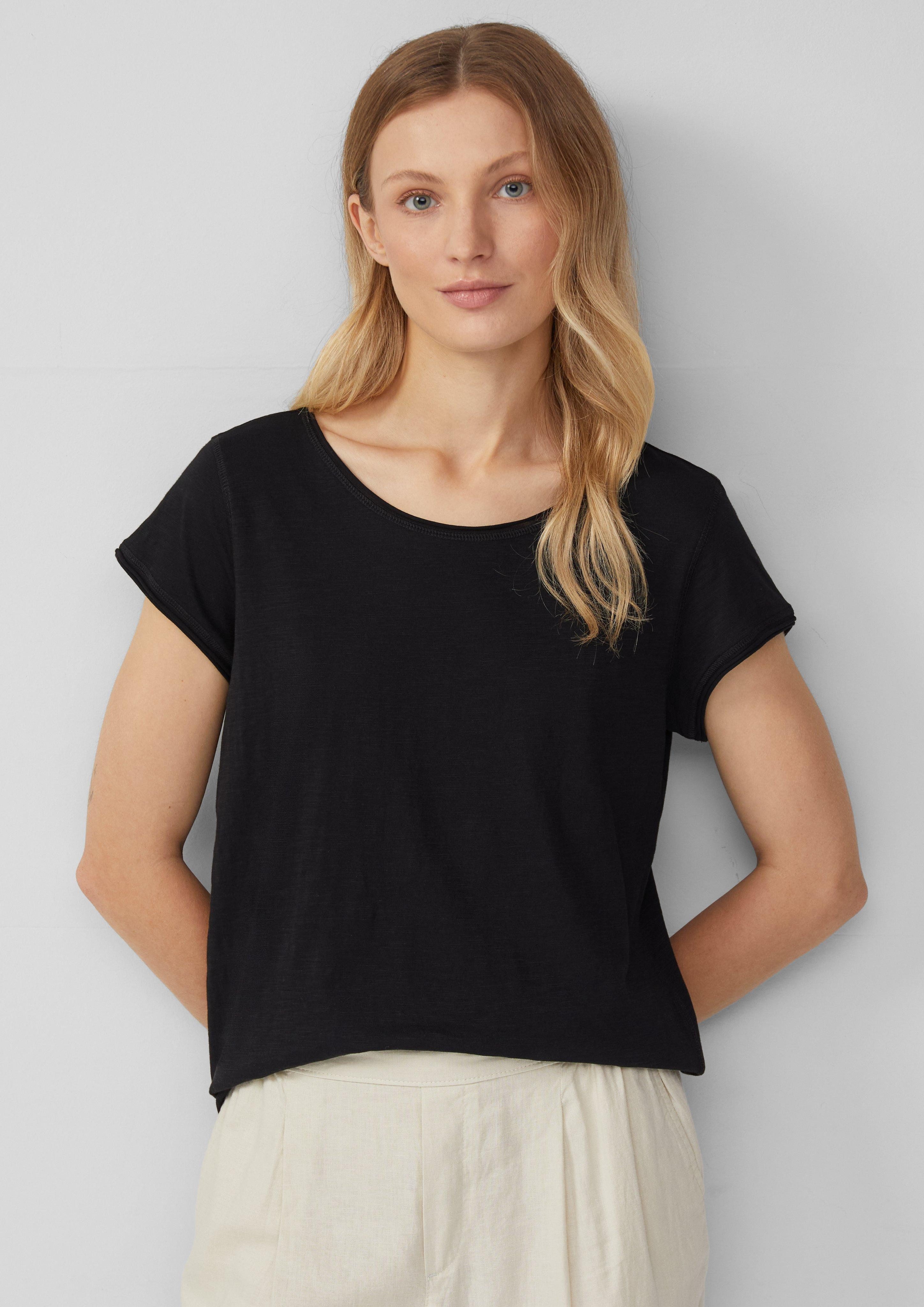 Kurzarmshirt T-Shirt mit Rollkanten und Flammgarnstruktur