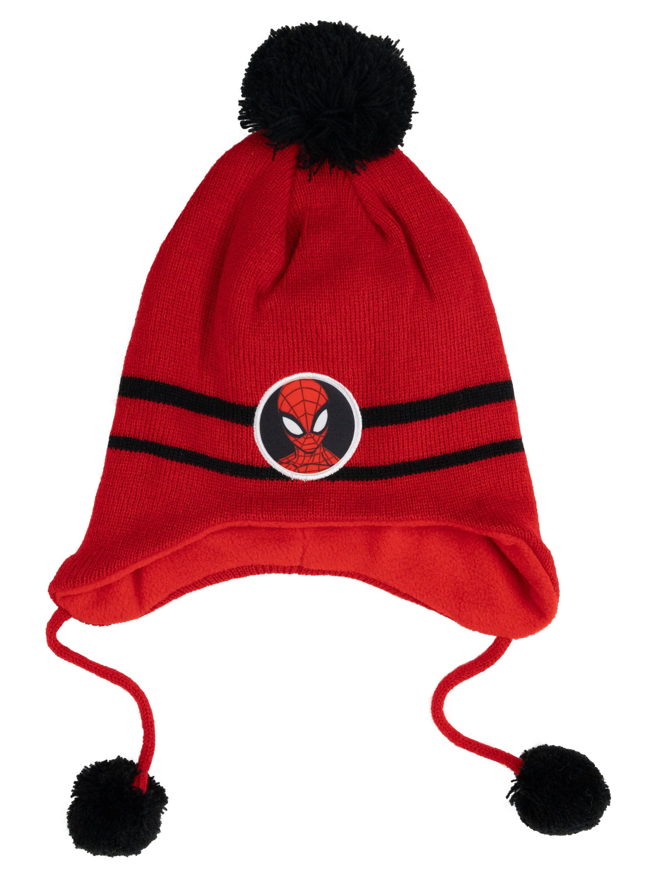 Strickmütze Marvel Spiderman Strickmütze Wintermütze mit Bommel Mütze