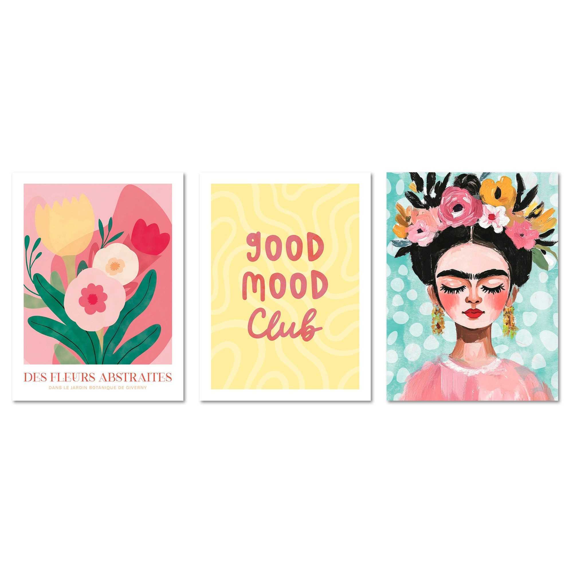 ARTFAVES Bilder-Collage Poster Set Dopamine Trio 1 I mehrteilige Bilderwand I Wandbilder Frida, (Wandbilder modern, 3 St)