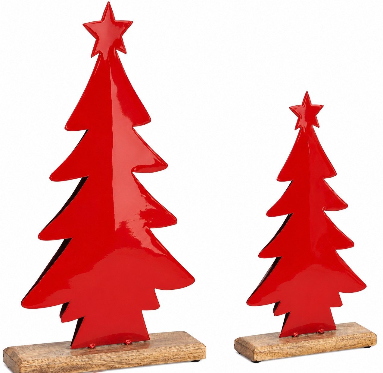 Wurm Weihnachtsfigur Weihnachtsbaum 2er Set Rot Metall & Mangoholz 29 cm & 20 cm