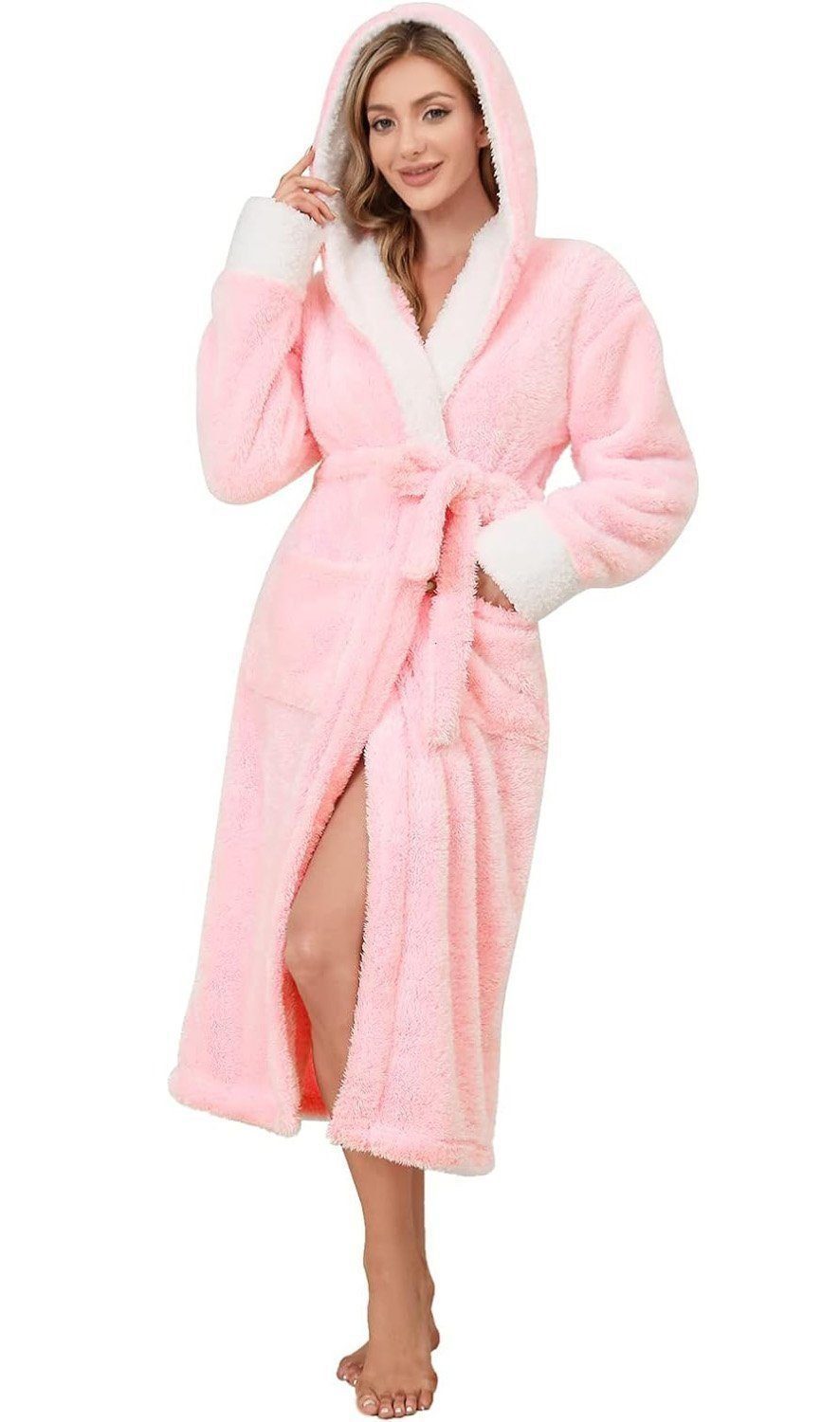 LIIKIL Schlafanzug PuffyMorgenmantel für Damen lang bequem mit Kapuze