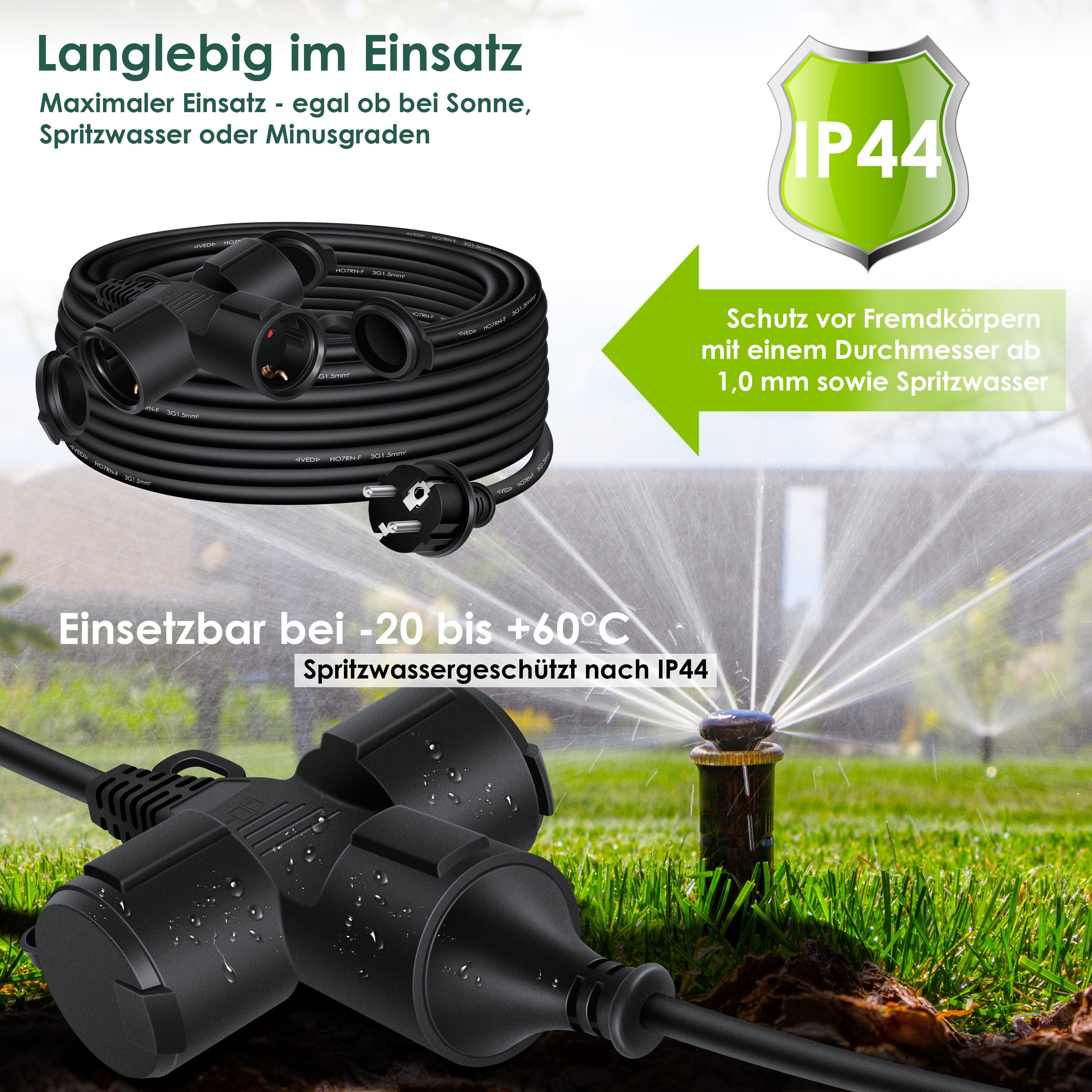 KESSER Verlängerungskabel, (15 cm), Verlängerungskabel mit Schutzkappe Outdoor für Innenbereich