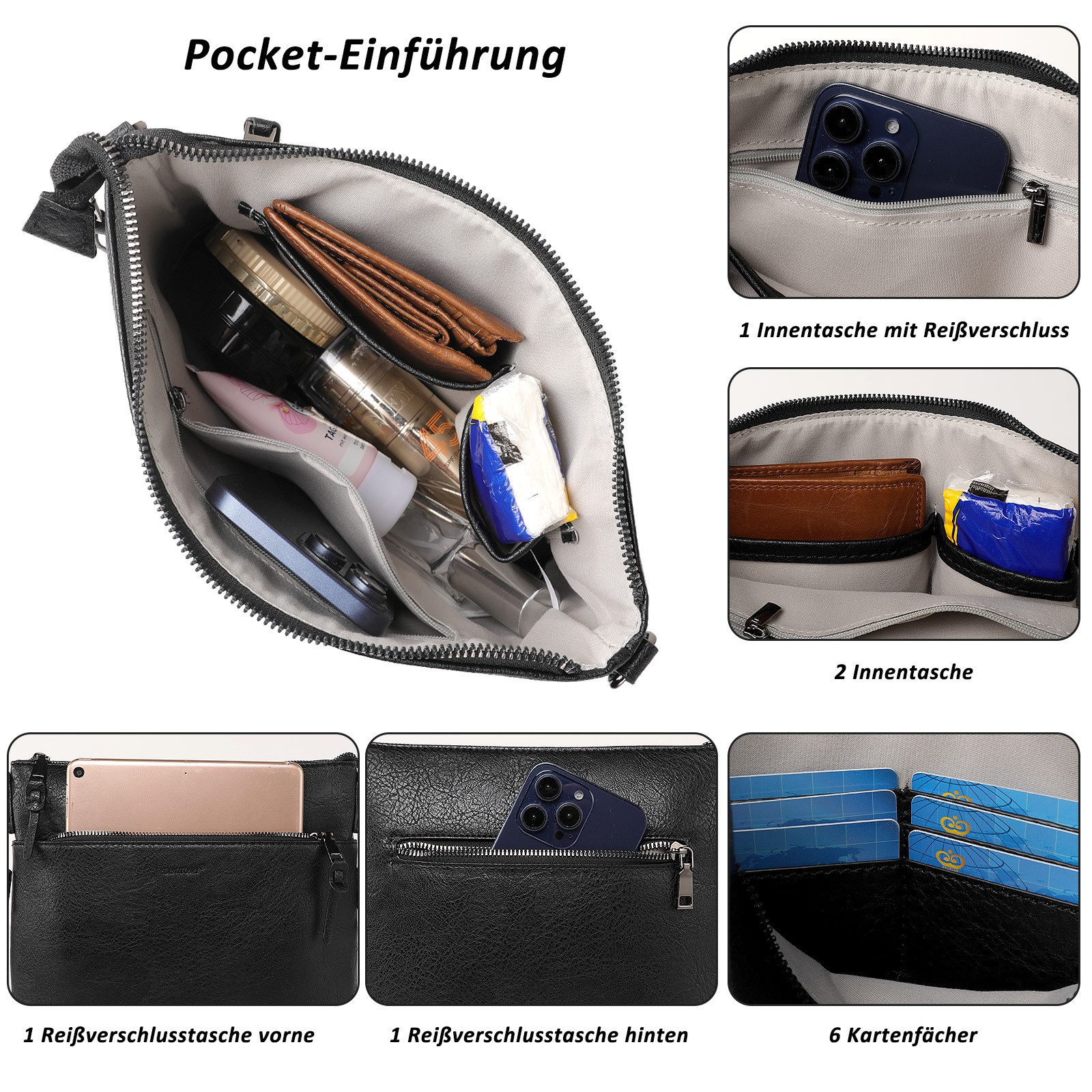 TAN.TOMI Umhängetasche Damen Handtasche Klein Henkeltasche Schultertasche Crossbody Bag, Für Pendeln Reise Campus Sport Rucksäcke, Tasche mit viel Stauraum – Bild 4 von 5