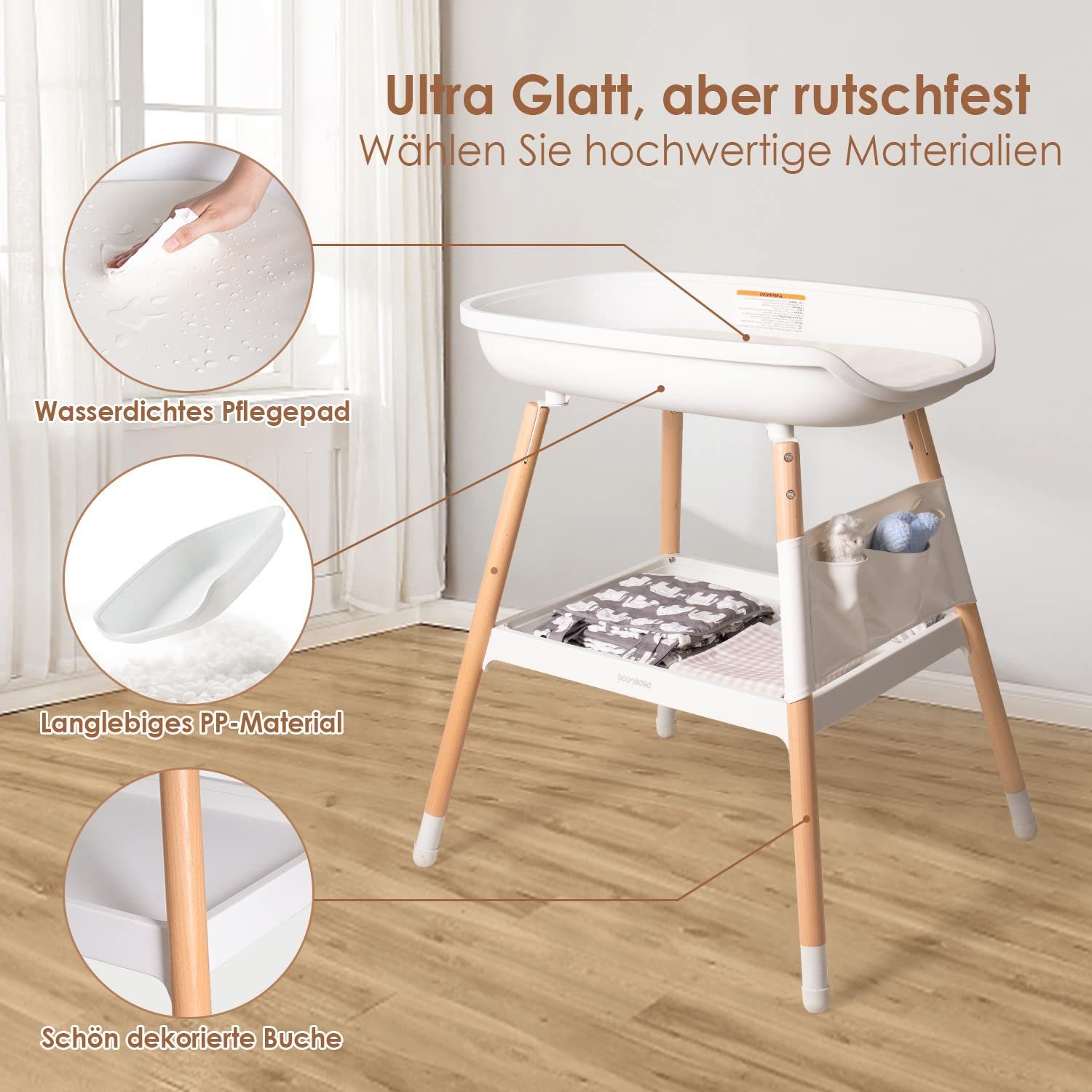 beberoad Wickeltisch Höhenverstellbar Wickelkommode Babys und Kleinkinder bis 11kg