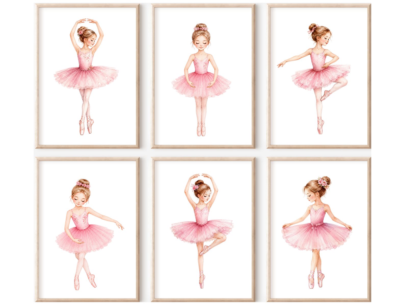 homestyle-accessoires Poster Kinderzimmer Bilderwand 6erSet Bilderset Babyzimmer BALLERINA ROSÉ, Hochformat, Künstlerpapier, ohne Rahmen
