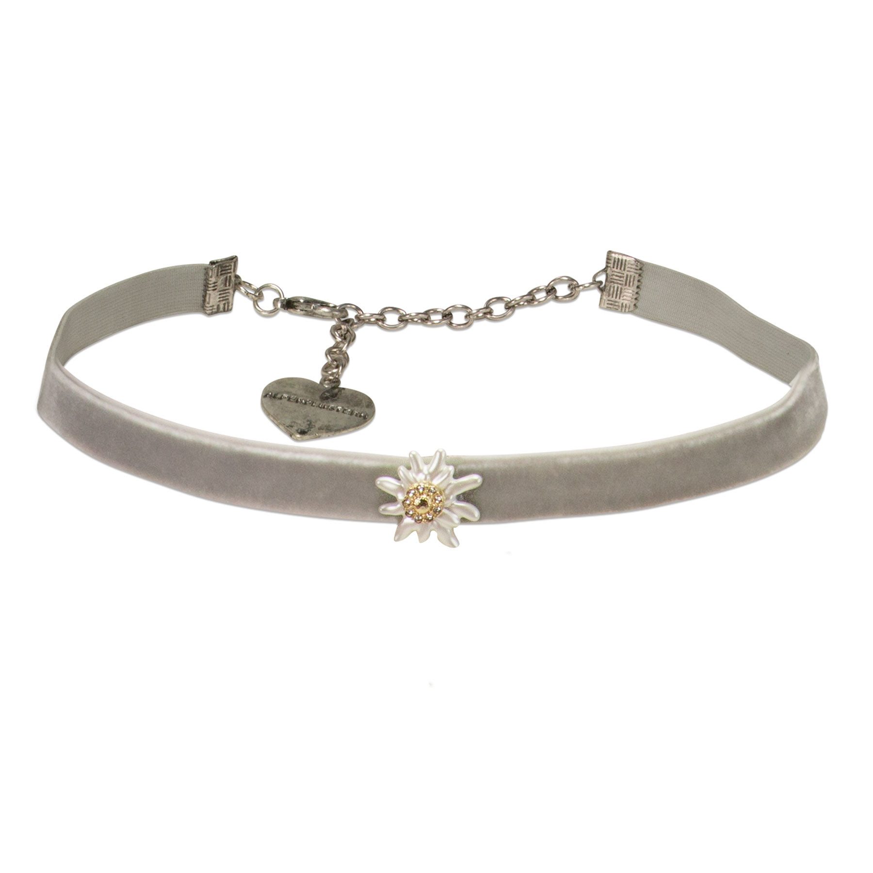 Choker Trachten-Samt-Kropfband Strass-Edelweiß Greta mini (grau)