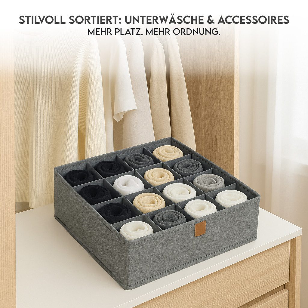 hausleben Organizer 2er Set – 16 Fächer Aufbewahrungsboxen 30x30x15 cm, Grau (Set, 2 St., 2er Set), Faltbar - stabil, kartonverstärkt – Bild 3 von 4