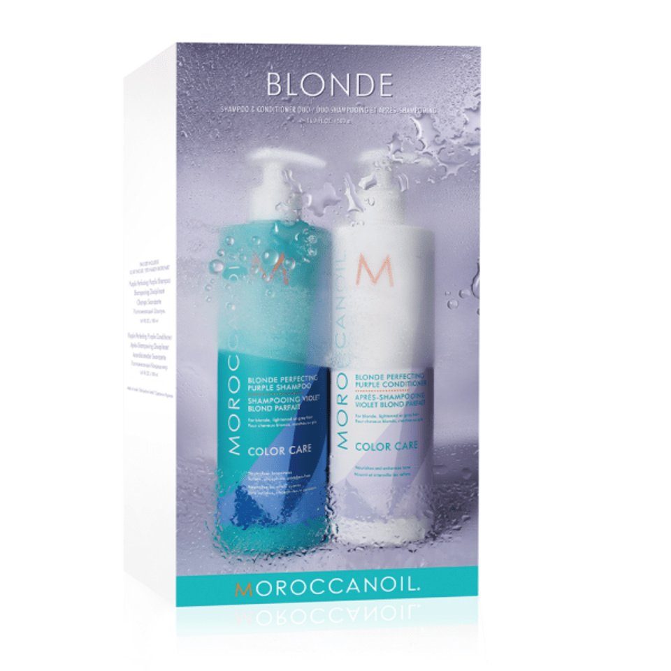 moroccanoil Haarpflege-Set Purple Blonde duo Pack, Set, 2-tlg., Shampoo + Conditioner, für blonde, aufgehellte, graue Haare