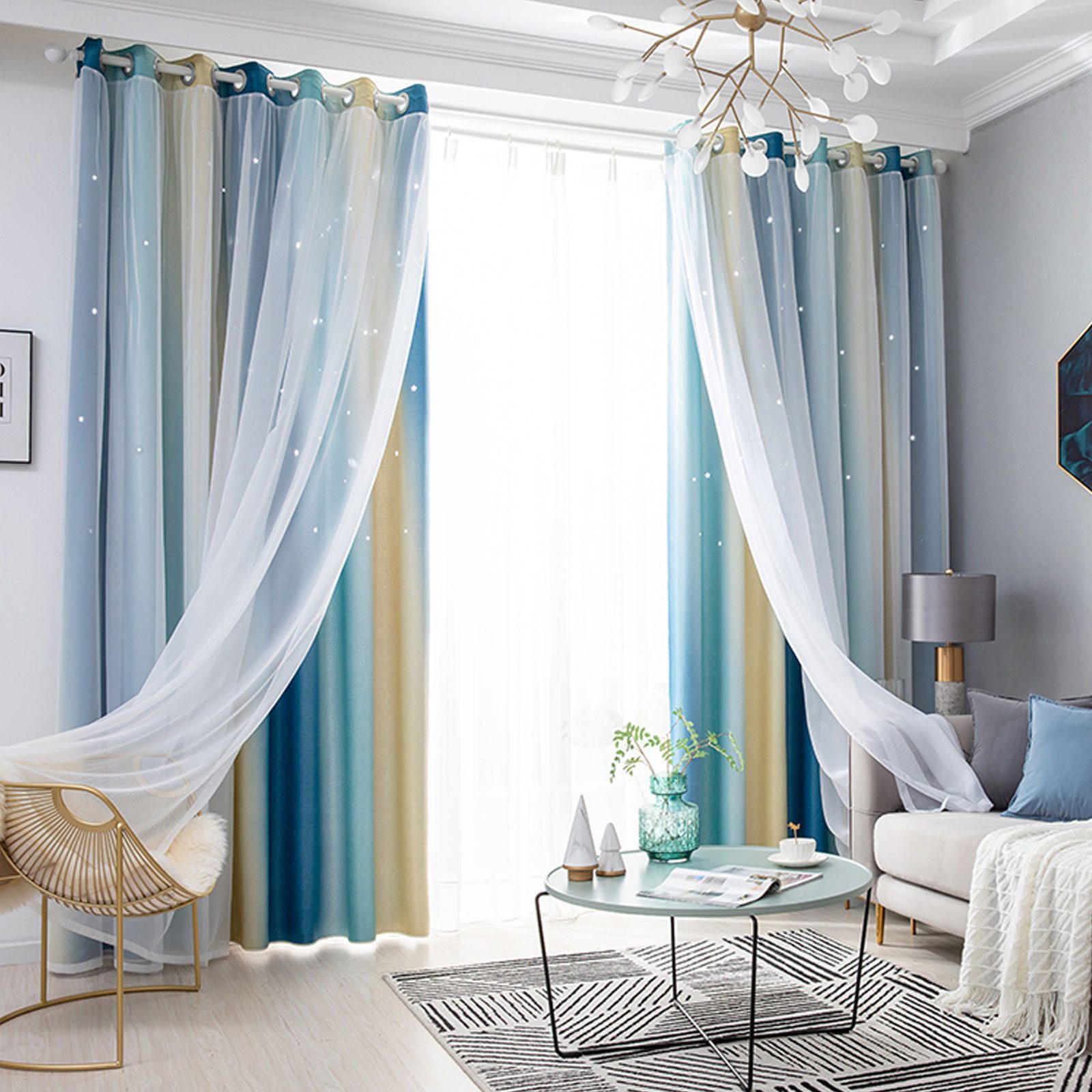 REDOM Verdunkelungsvorhang 2er Voile Farbverlauf Curtains günstig online kaufen