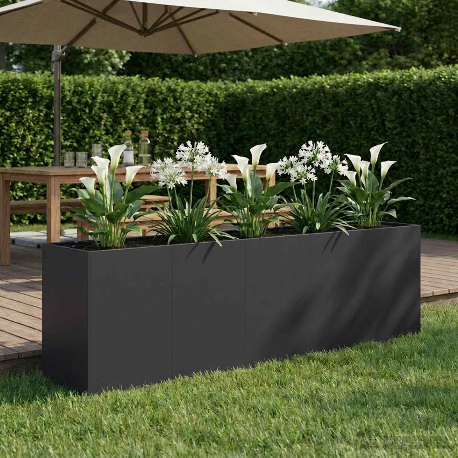 vidaXL Blumentopf Garten-Pflanzgefäß Schwarz 200 x 40 x 60 cm Kaltgewalzter Stahl (1 St)