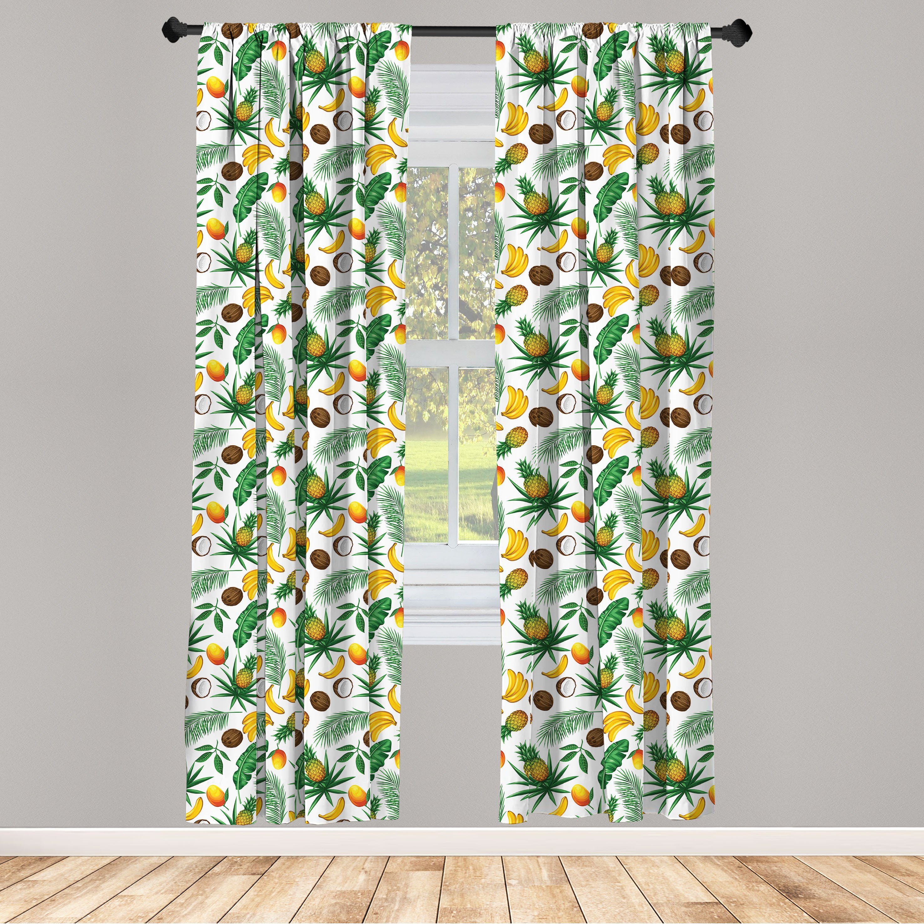 Gardine Vorhang für Wohnzimmer Schlafzimmer Dekor, Abakuhaus, Microfaser, Bananenblatt Coconut Ananas