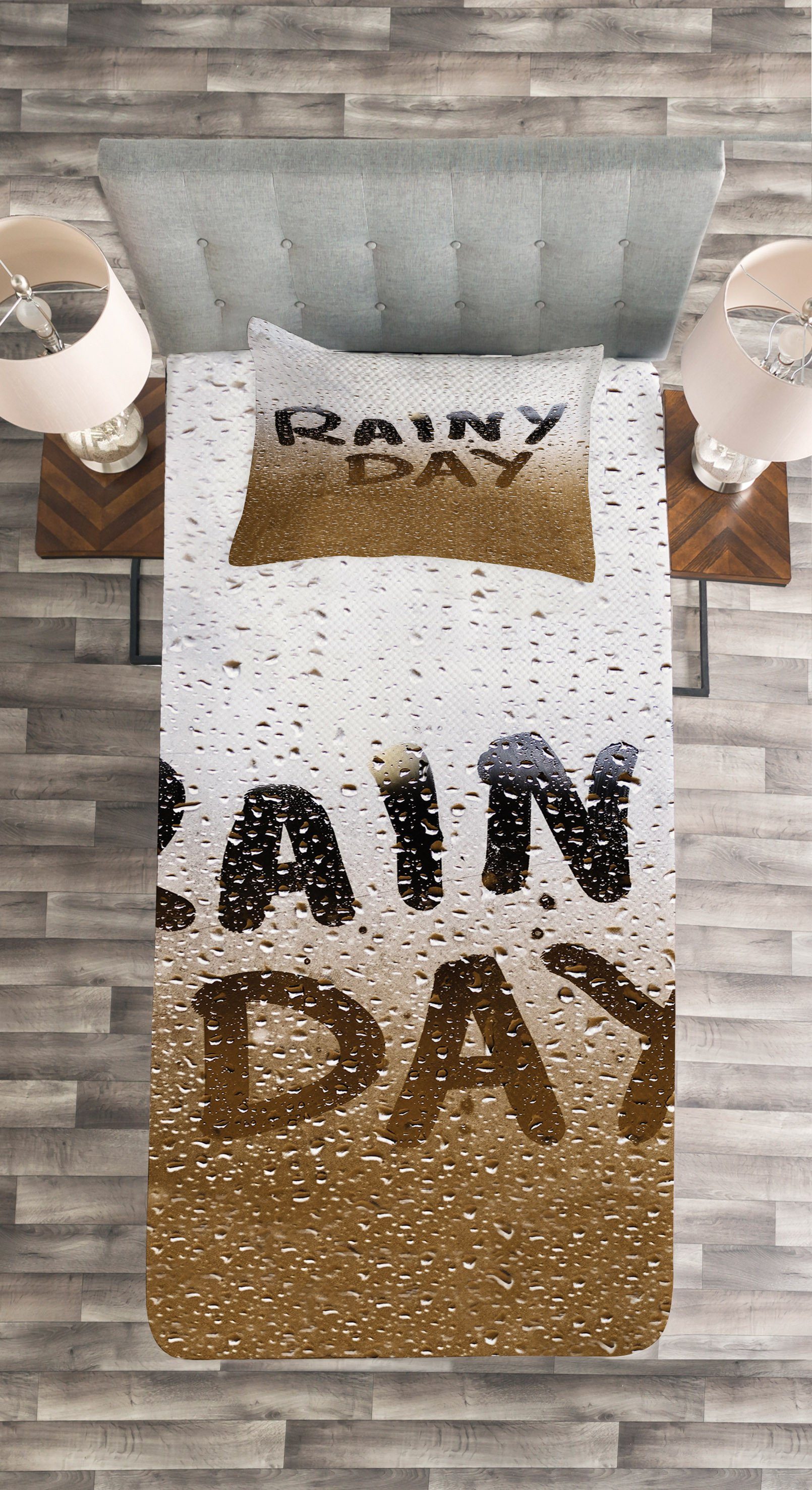 Tagesdecke Set mit Kissenbezügen Waschbar, Abakuhaus, Unscharfe Tag Regnerischer Regen-Tropfen Photo