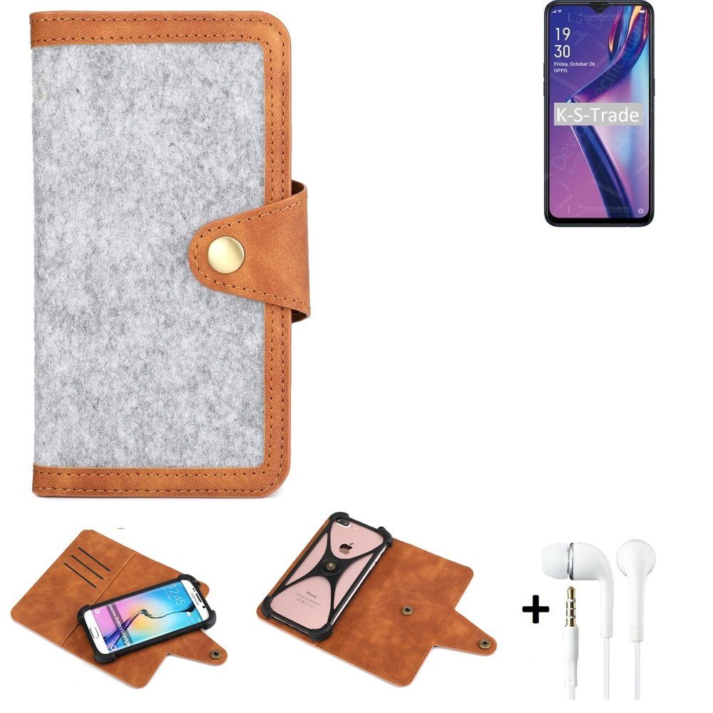 K-S-Trade Handyhülle für Oppo A12s, Handyhülle + Kopfhörer Schutzhülle Filz Hülle Kunstleder