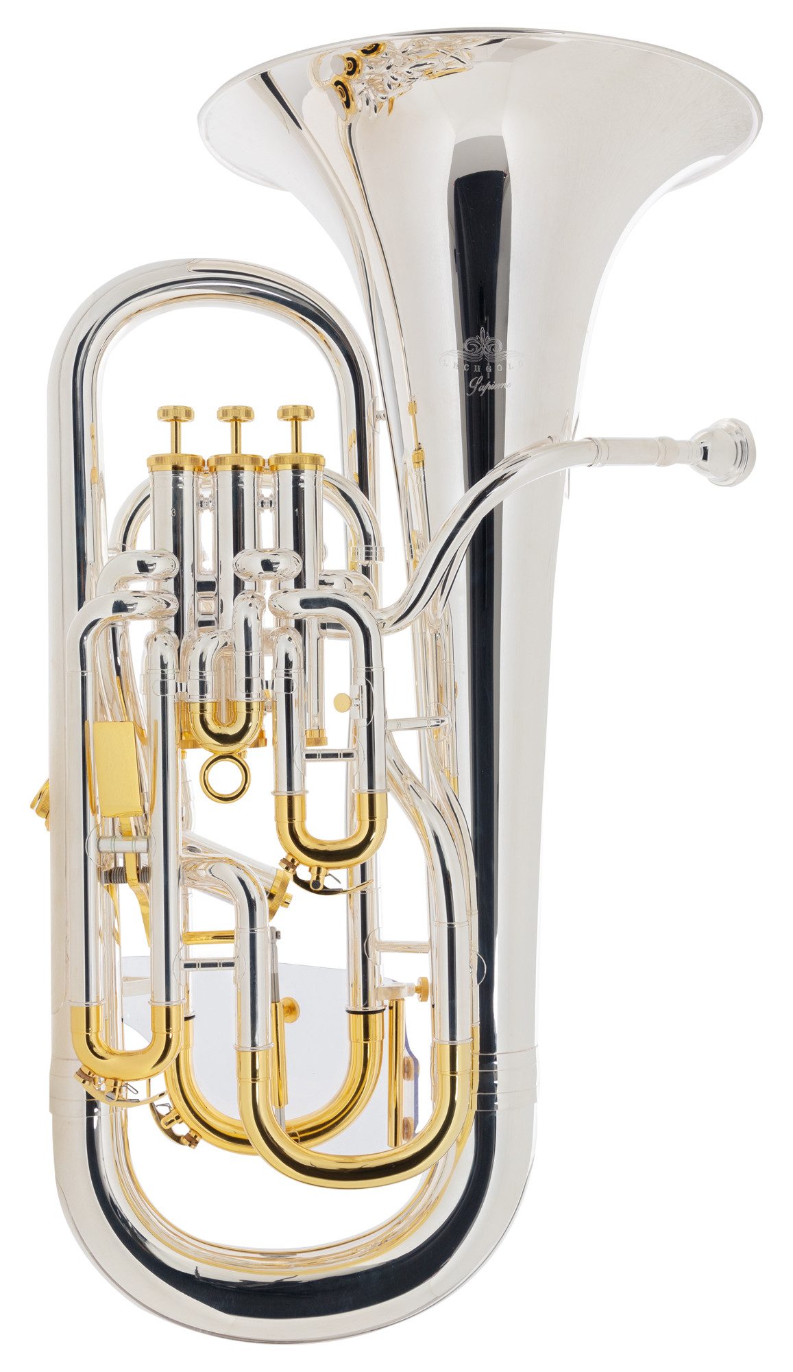 Lechgold Euphonium Supreme EU-310S Bb-Euphonium hochglanzversilbert Bb, Set, 3-St., Inkl. Trolley-Leichtkoffer, Mundstück & Reinigungstuch, hochglanzversilbert mit vergoldeten Zügen