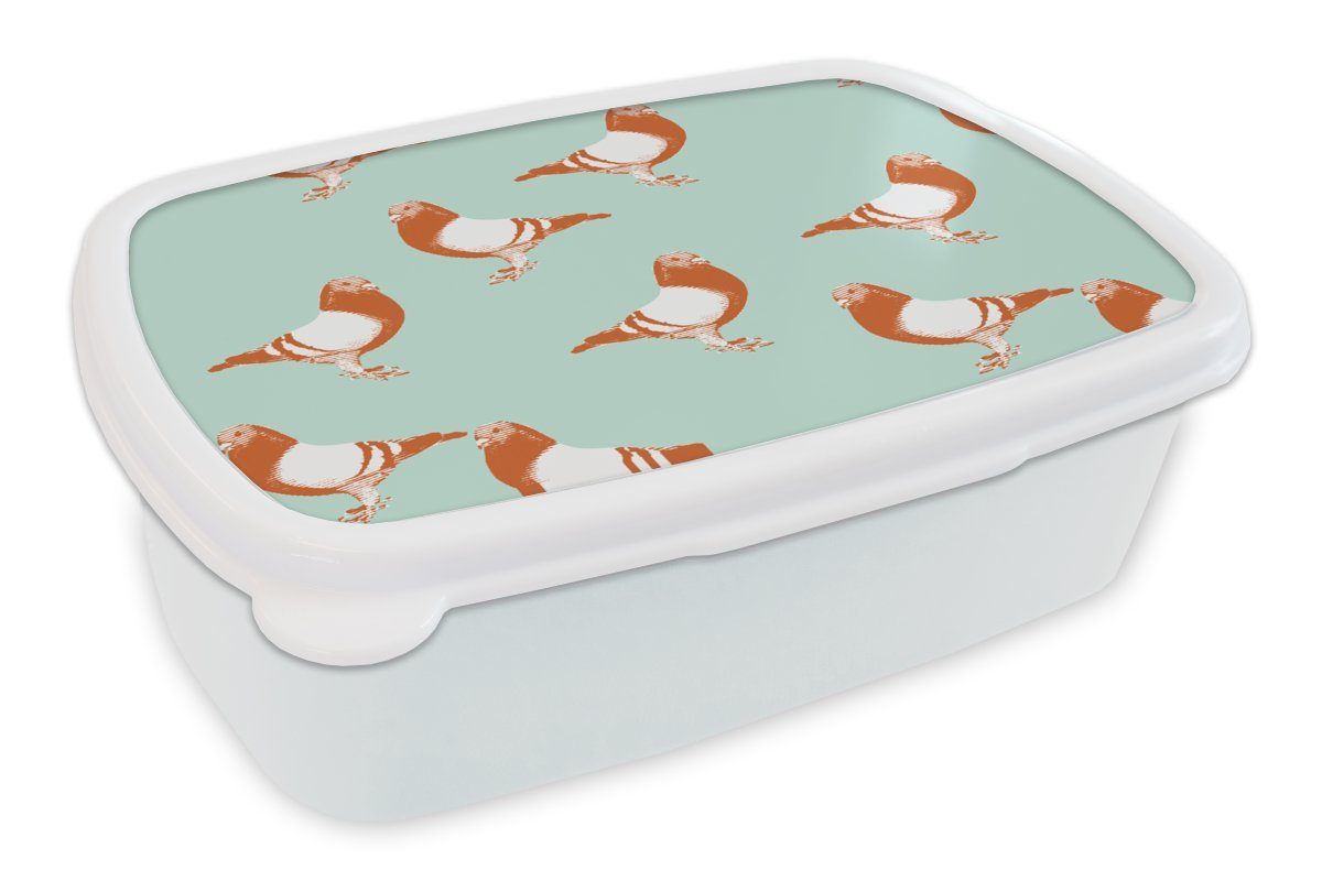 MuchoWow Lunchbox Taube - Vogel - Muster, Kunststoff, (2-tlg), Brotbox für Kinder und Erwachsene, Brotdose, für Jungs und Mädchen weiß