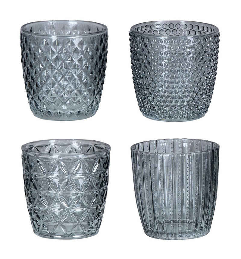 Levandeo® Teelichthalter, 4er Set Windlicht H7,5cm Glas Grau Teelichthalter Tischdeko Kerzen