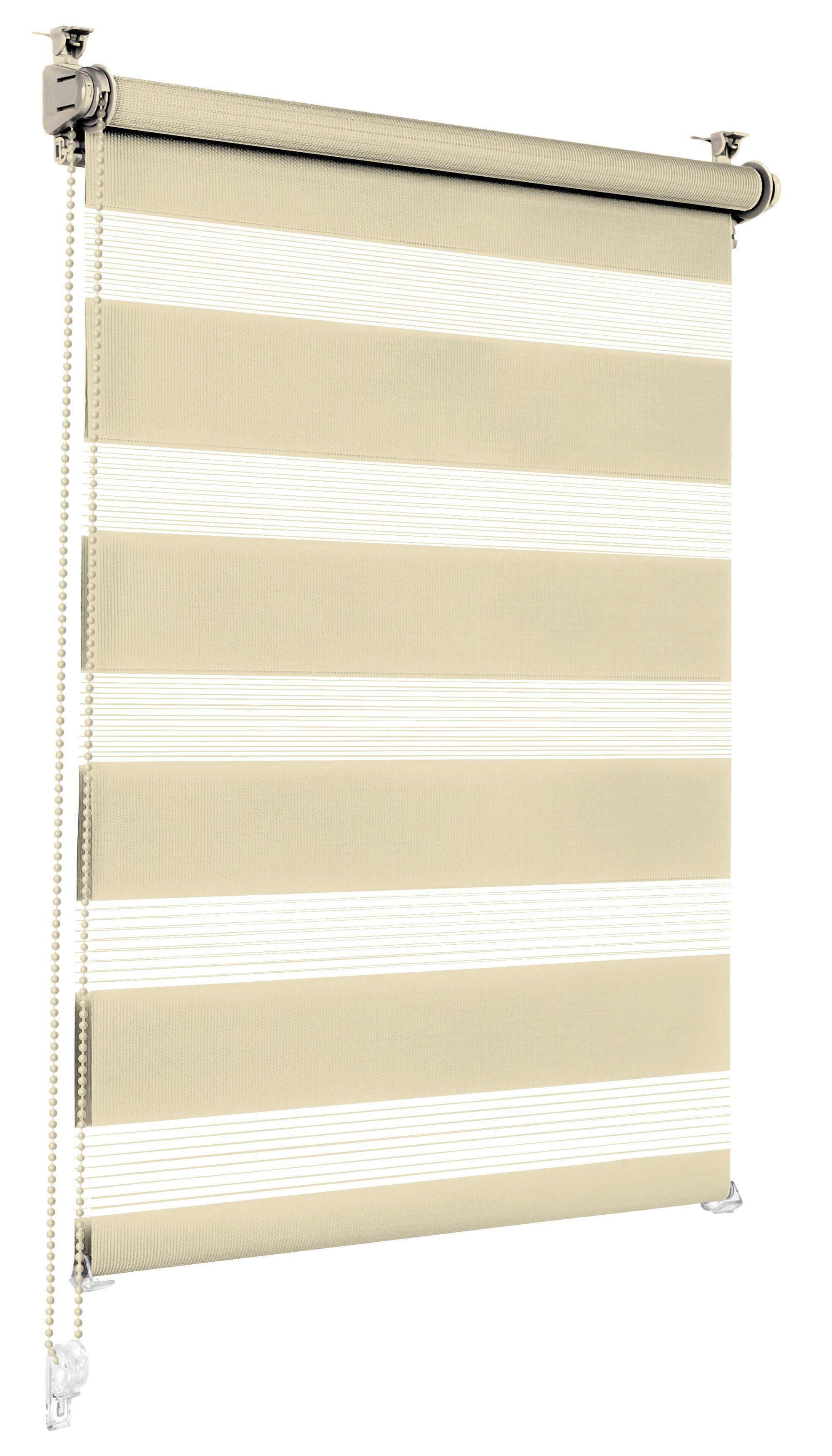 Doppelrollo Klemmfix ohne Bohren Rollos für Fenster und Tür Seitenzugrollo, Sonello, blickdicht, ohne Bohren, freihängend, Klemmfix, 35cm x 100cm Creme Duo Rollo, Lichtschutz, Jalousie mit Klemmträger
