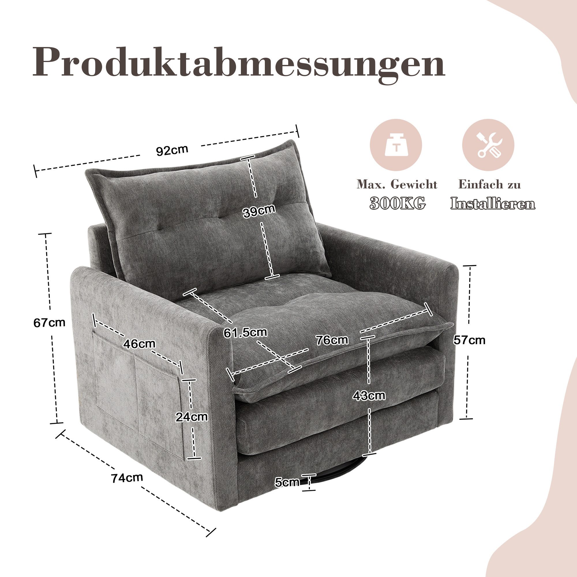 Celya Drehsessel 360° drehbarer Loungesessel mit günstig online kaufen