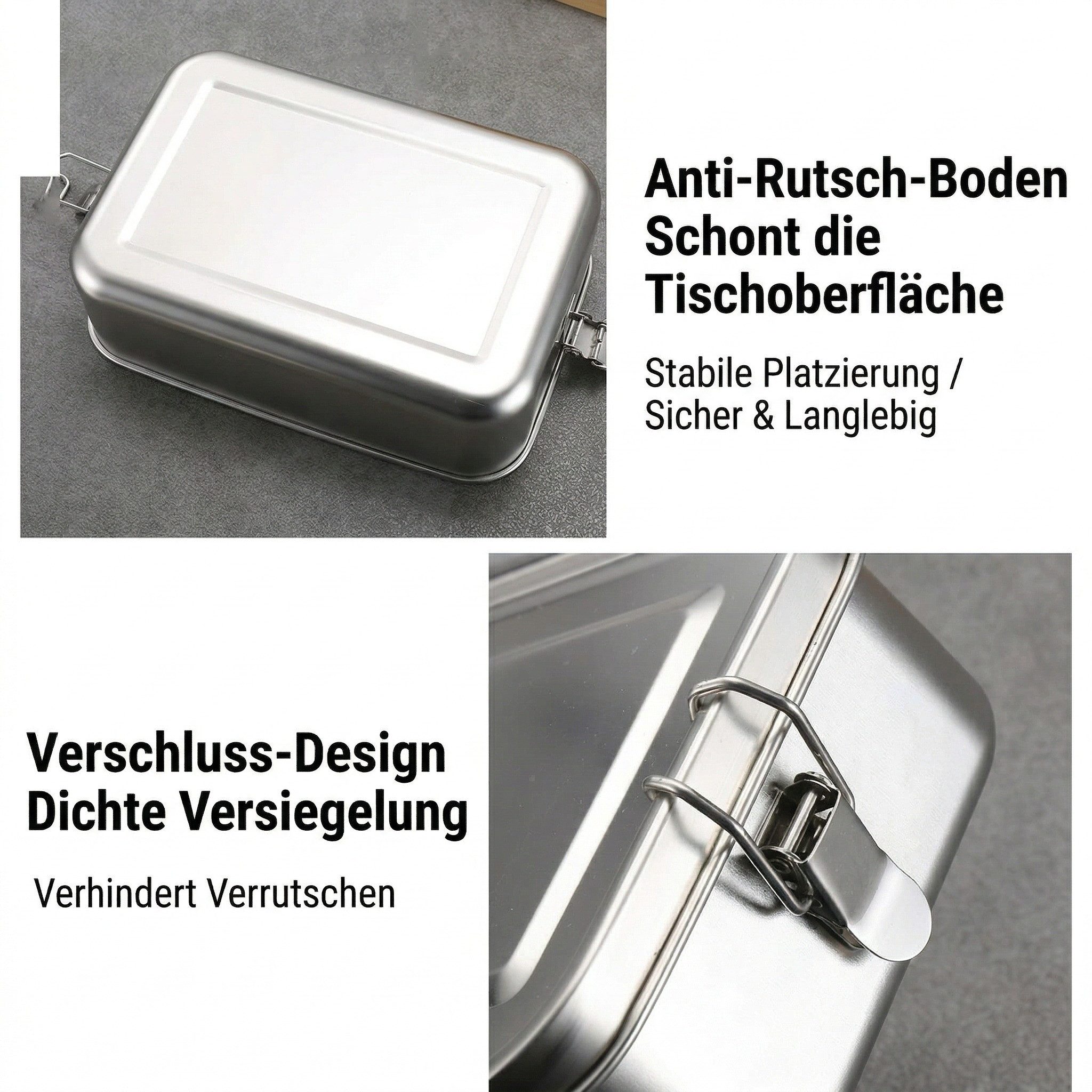 JASLIFE Lunchbox 304 Edelstahl Bento Box, auslaufsichere Lunchbox mit Trennfach, robust, hygienisch, leicht zu reinigen, für unterwegs geeignet – Bild 5 von 5