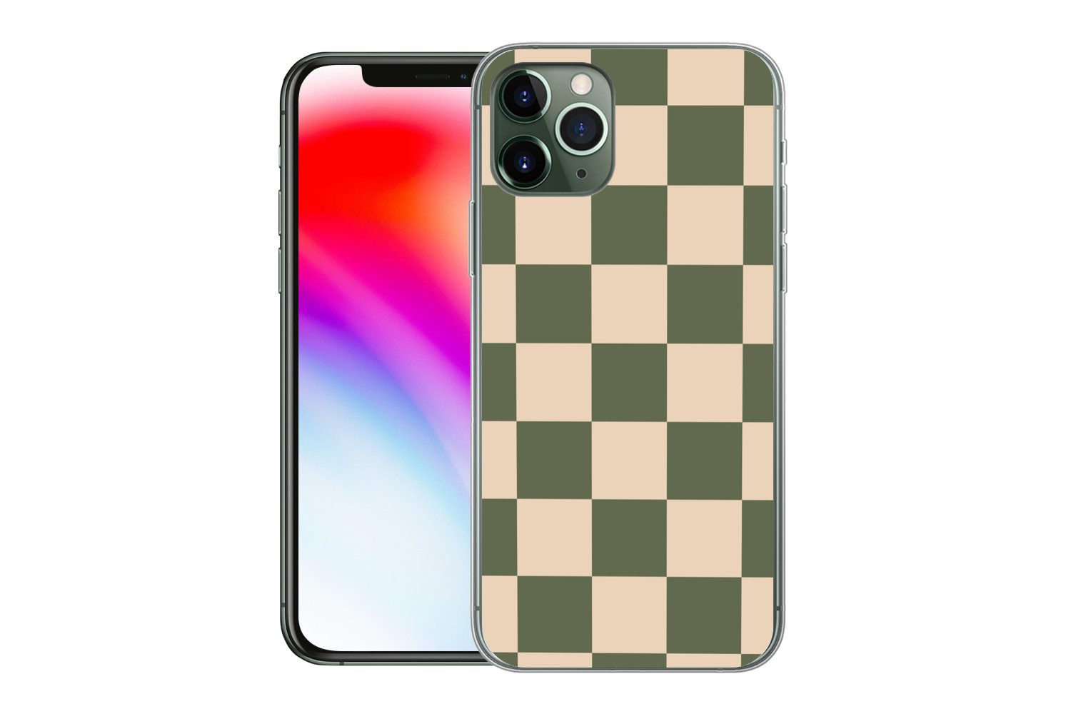 MuchoWow Handyhülle für Apple iPhone 11 Pro Schachbrettmuster - Grün - Beige - Blöcke, Smartphone-Bumper, Print, Handy Schutzhülle Dünn