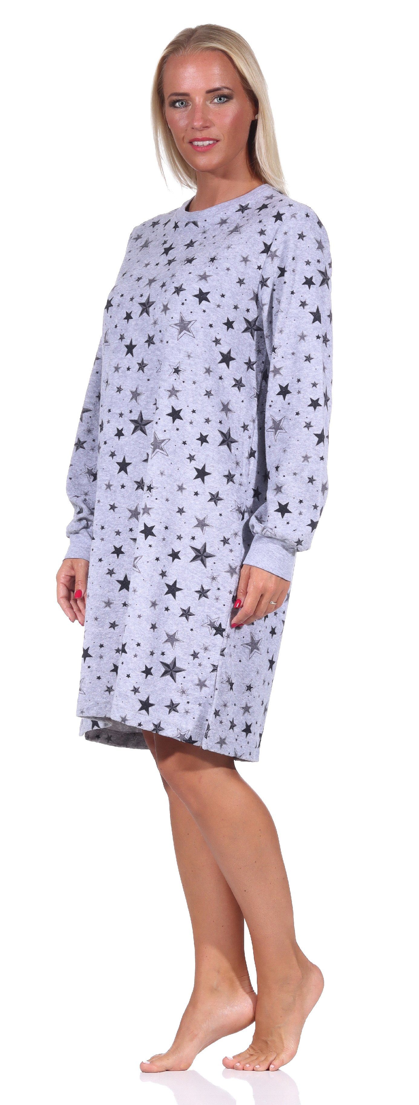Frottee edlem mit Bündchen Nachthemd grau-melange in Sterne Damen Design Normann Nachthemd