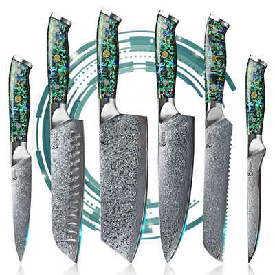 Calisso Messer-Set »Abalone Line Küchenmesser Damastmesser« (6-tlg., Advanced-Set), Damaskus Stahl