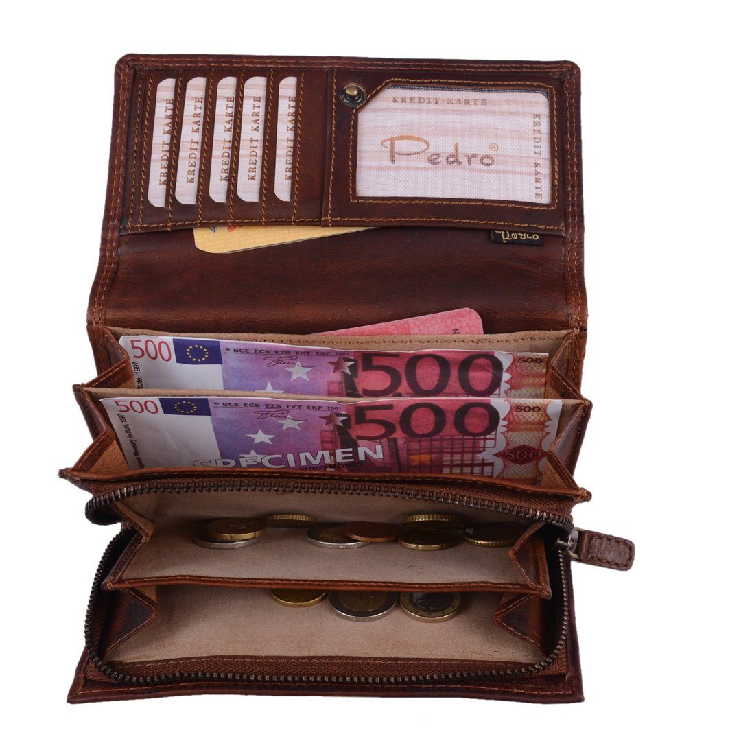 Portmonee Kreditkartenfächer, Leder Brieftasche, RFID Geldbeutel Portemonnaie Münzfach, Damen Geldbörse Börse Frauen SHG Reißverschluss, Schutz