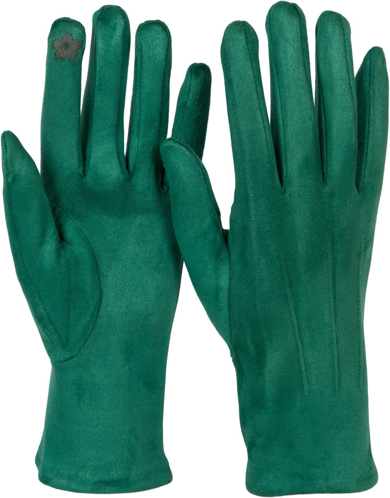 styleBREAKER Fleecehandschuhe Einfarbige Touchscreen Handschuhe Ziernähte Dunkelgrün