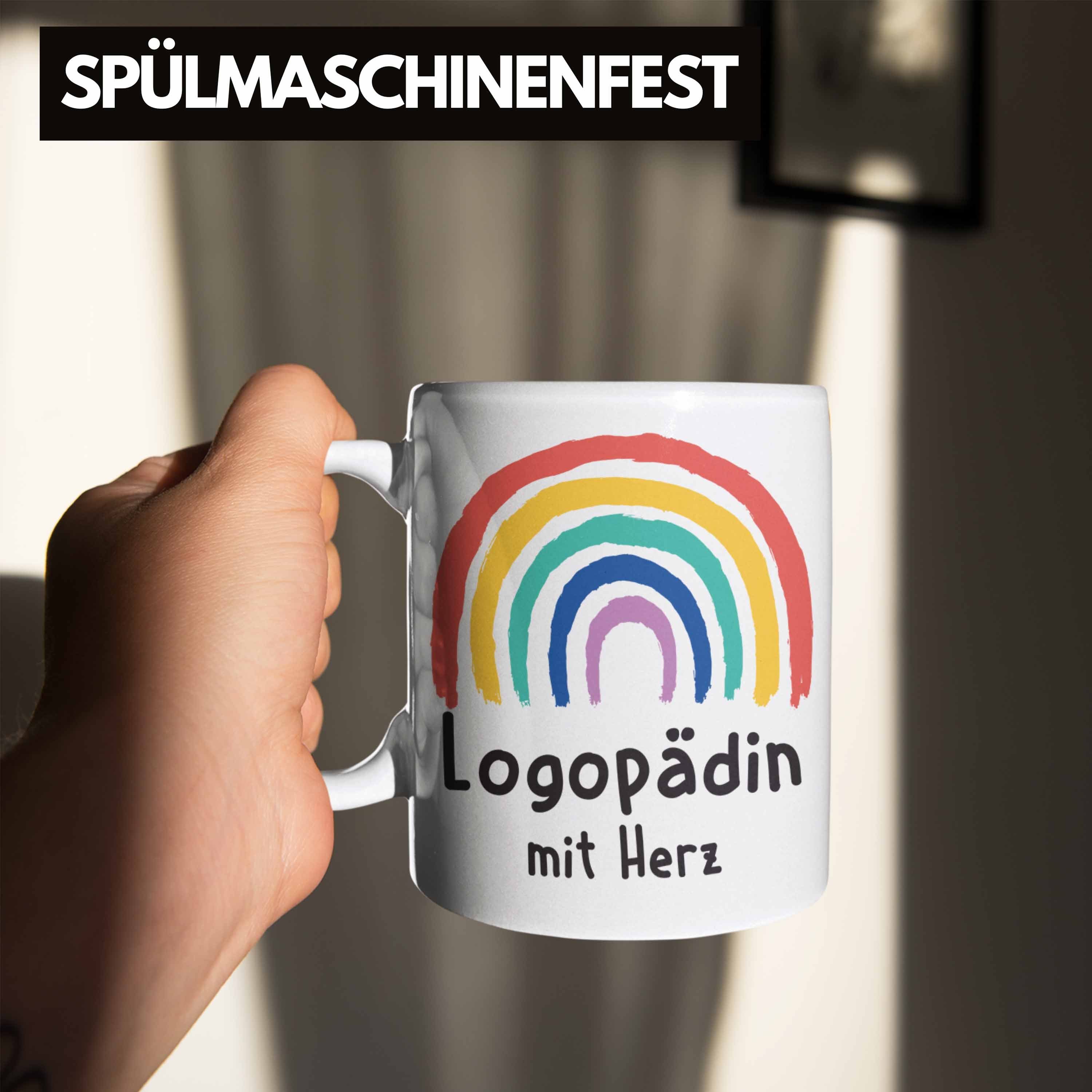 Herz Danke Dankeschön Geschenk Weiss mit Tasse mit Logopädin Trendation Tasse Spruch Kaffeetasse Trendation - Zubehör