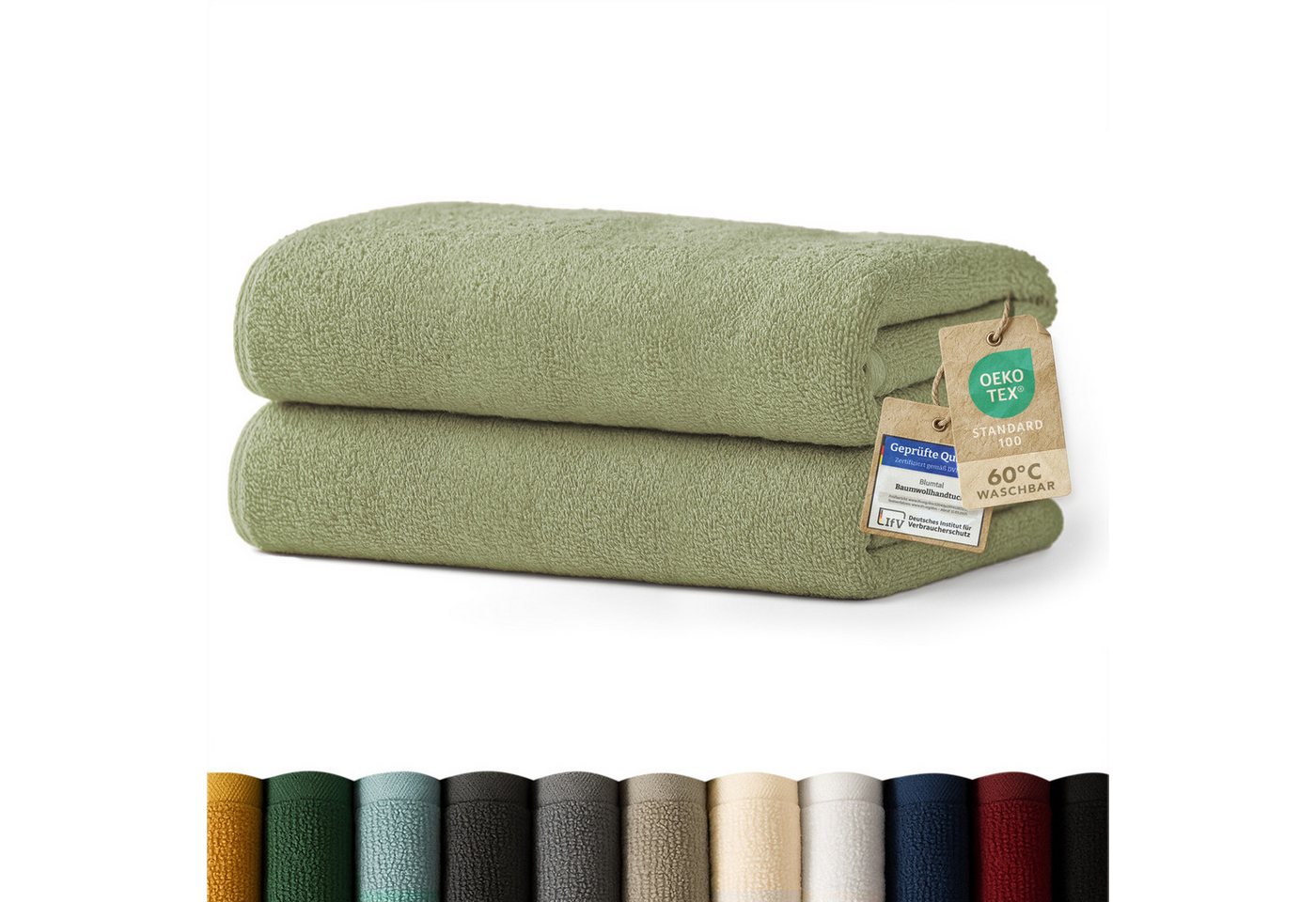 Blumtal Badetücher 2er-Set Premium Frottier-Badetuch in 70x140cm, 100% Baumwolle, Baumwolle (2X (70x140 cm), 2-St), Oeko-TEX zertifiziertes Badetuch - saugstarkes Frottiertücher Set