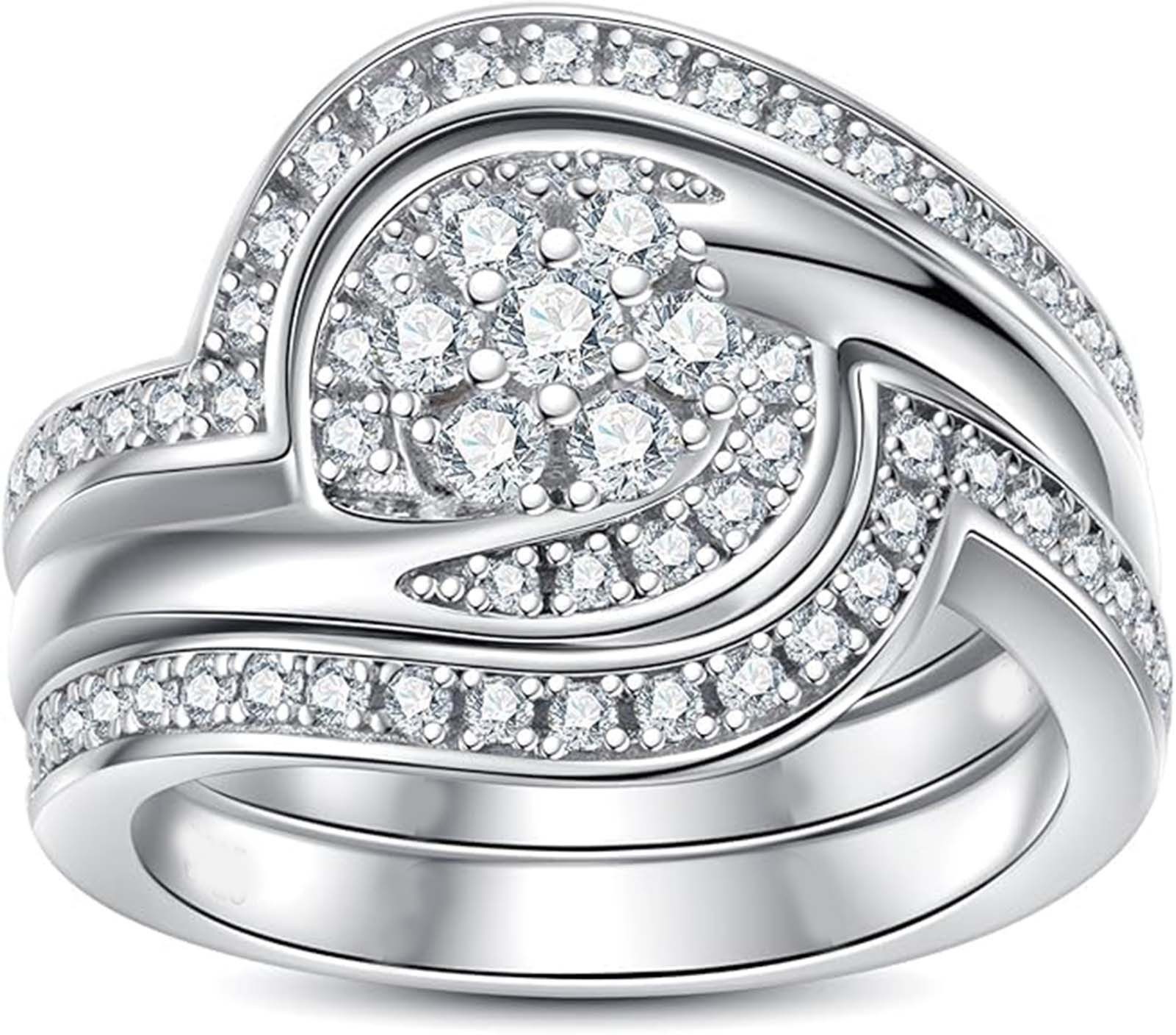 Jumpeak Diamantring D/E,VVS/VS 14K Weißgold Labordiamant Ring, Hochzeit Band Braut Set, Jubiläumsring, stapelbarer Damenring,Jahrestag Geschenk