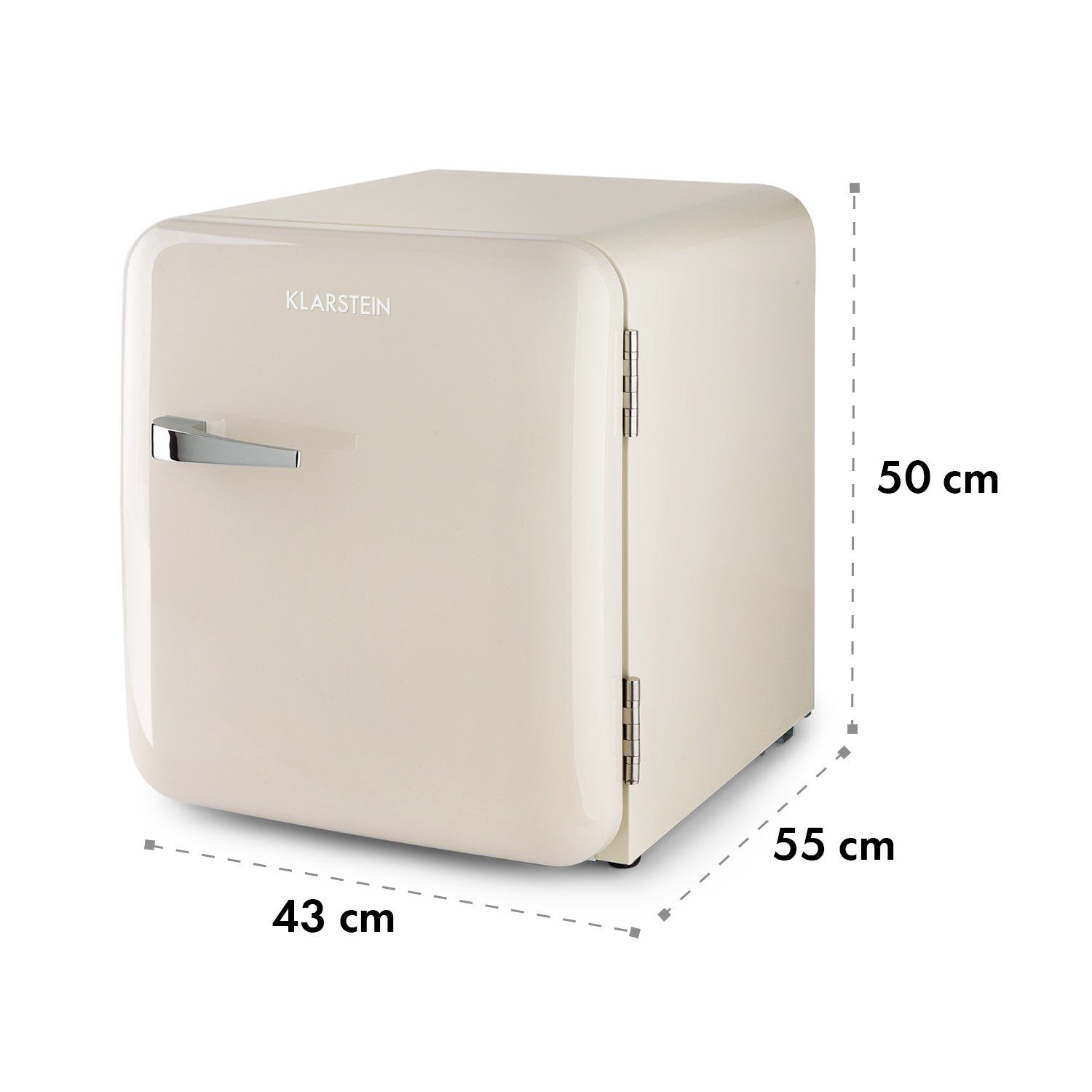 Klarstein Table Top Kühlschrank BC-46RD-creme 10035310A, 50 cm hoch, 44 cm breit, Hausbar Minikühlschrank mit Gefrierfach Getränkekühlschrank klein