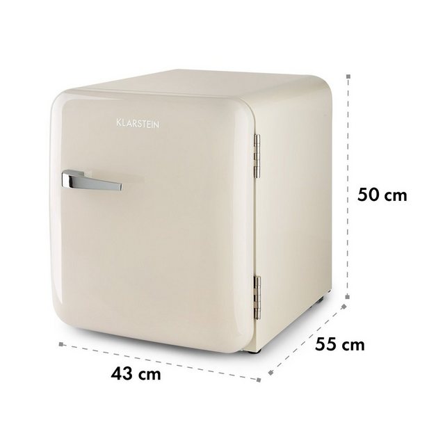 Klarstein Table Top Kühlschrank BC-46RD-creme 10035310A, 50 cm hoch, 44 cm breit, Hausbar Minikühlschrank mit Gefrierfach Getränkekühlschrank klein