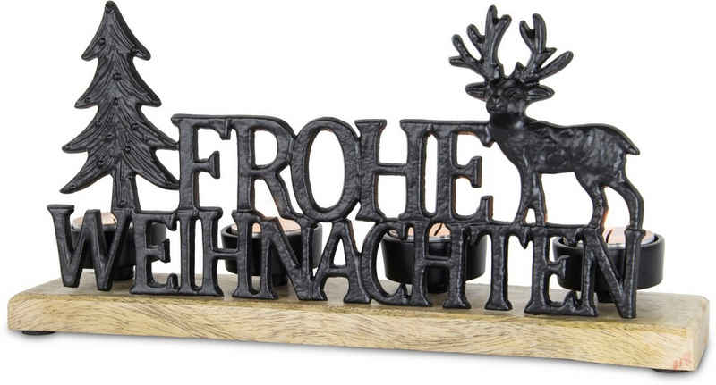 andas Kerzenhalter Adventsleuchter Eivor, mit Schriftzug "Frohe Weihnachten" (1 St), Teelichthalter, Weihnachtsdeko aus Holz und Aluminium, Länge ca. 30 cm