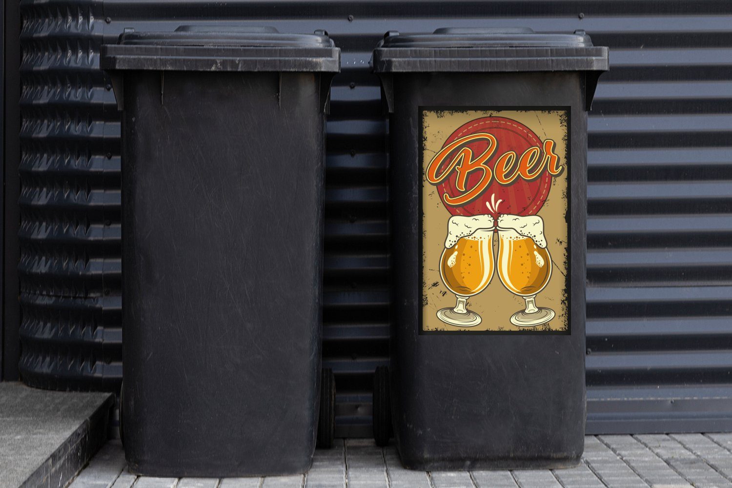 (1 Biergläser Container, Mancave MuchoWow Sticker, - Mülltonne, Abfalbehälter - St), Mülleimer-aufkleber, Zeichnung - Wandsticker Vintage