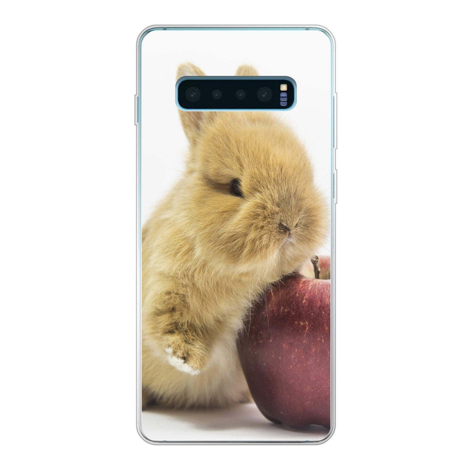 MuchoWow Handyhülle für Samsung Galaxy S10 Plus Kaninchen - Baby - Apfel, Phone Case, Silikon, Schutzhülle Dünn