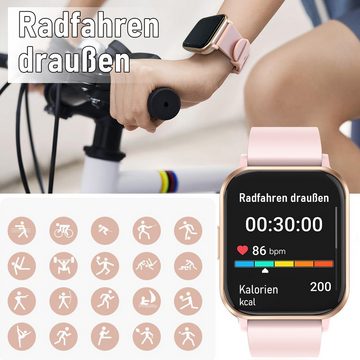 walkbee Smartwatch Fitness Tracker Uhr für Damen Herren mit Telefonfunktion Smartwatch (Quadratischer cm/1,83''-Voll-Touch-Farbdisplay Zoll) mit Blutsauerstoff,Blutdruck,Herzfrequenz,Körpertemperaturmessung, Schrittzähler, Atemtraining, Musiksteuerung und Fernfotografie usw., IP68 wasserdichte Sportuhr mit mehr als 100+ Sportmodi,für Android IOS