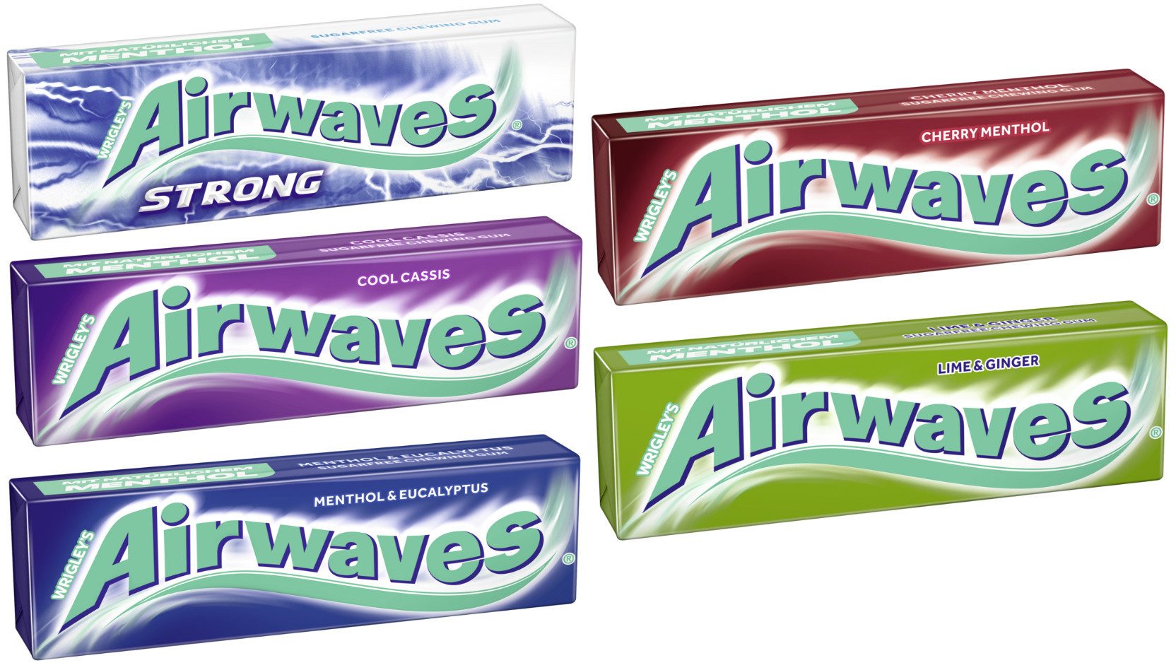 Airwaves Süßigkeit Airwaves Kaugummi Mix 50 Packungen, 5 Sorten, Strong & Klassik