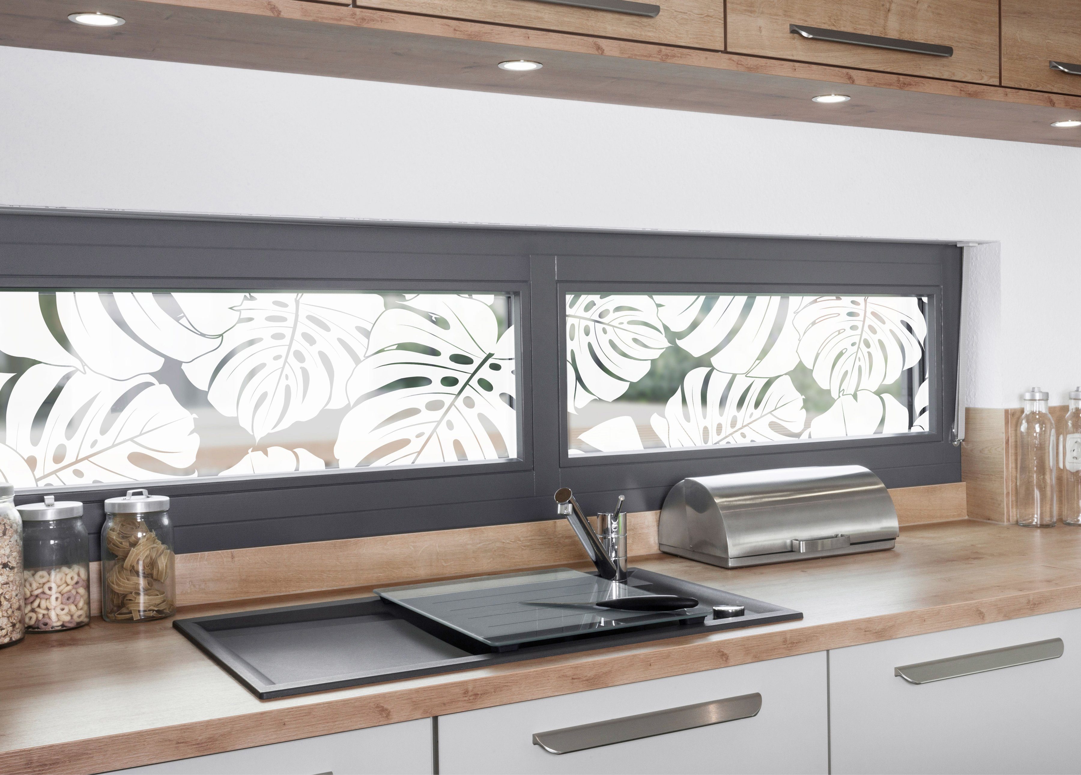 Monstera statisch white, x Look cm, Fensterfolie 200 glatt, 30 halbtransparent, MySpotti, haftend