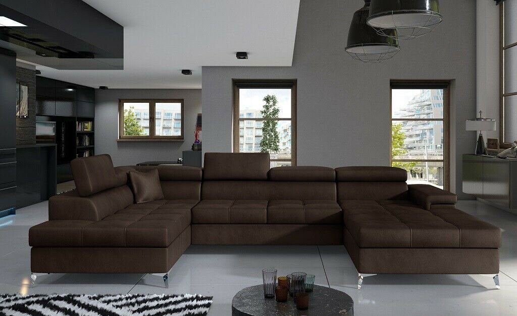 Design Couch Sofa Wohnlandschaft JVmoebel Modern Ecksofa, Stoff U-Form Braun Modern Ecksofa