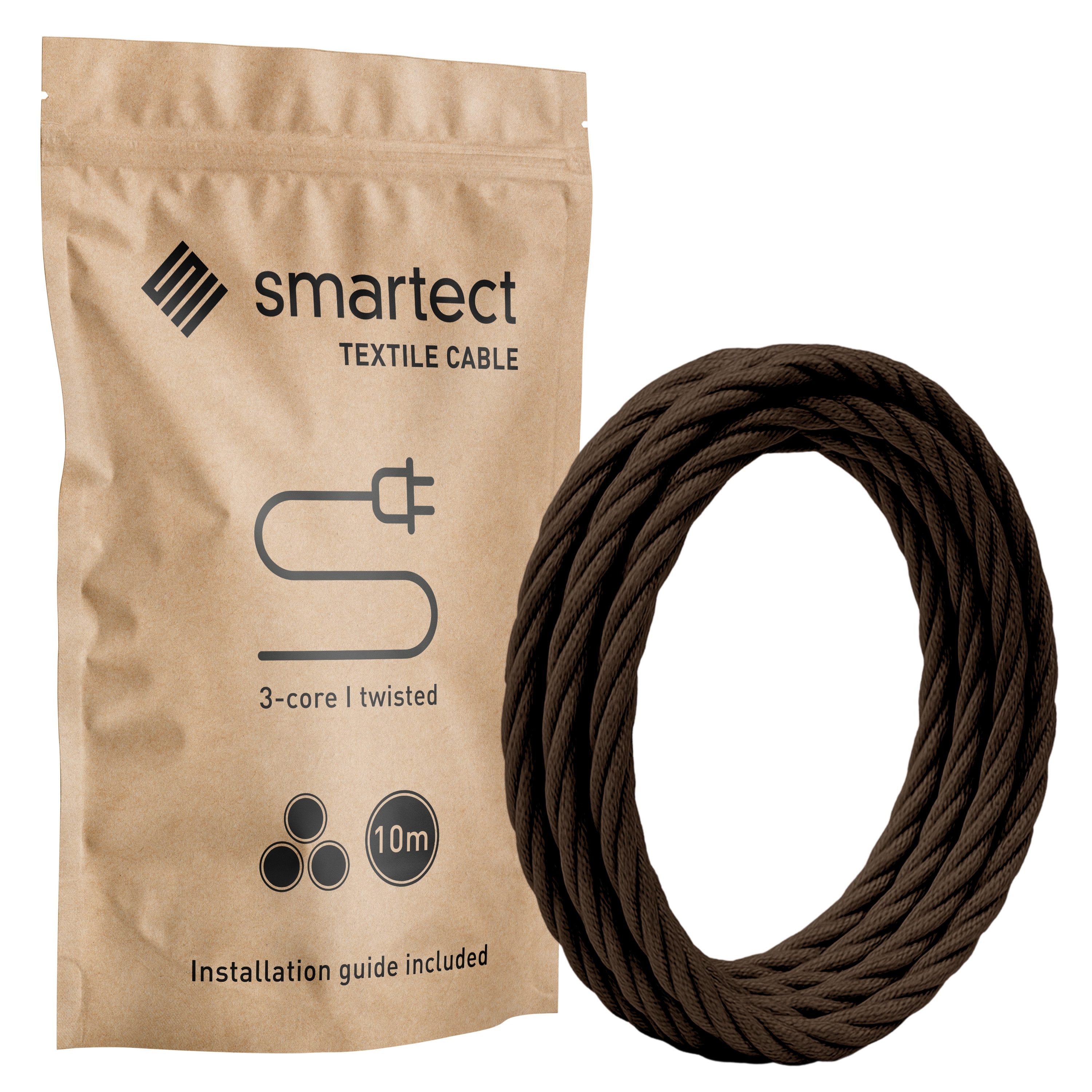 smartect smartect Textilkabel Twisted (3 x 0.75 mm) Stromkabel, (1000 cm), Stoffkabel Elektro für eigenes DIY-Projekt