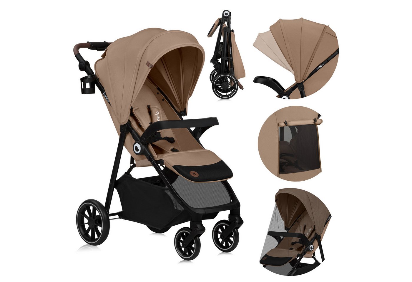 lionelo Kombi-Kinderwagen EMMA 1, (Set), Einhandfaltbar/Liegeposition/XXL-Verdeck/EVA-Räder