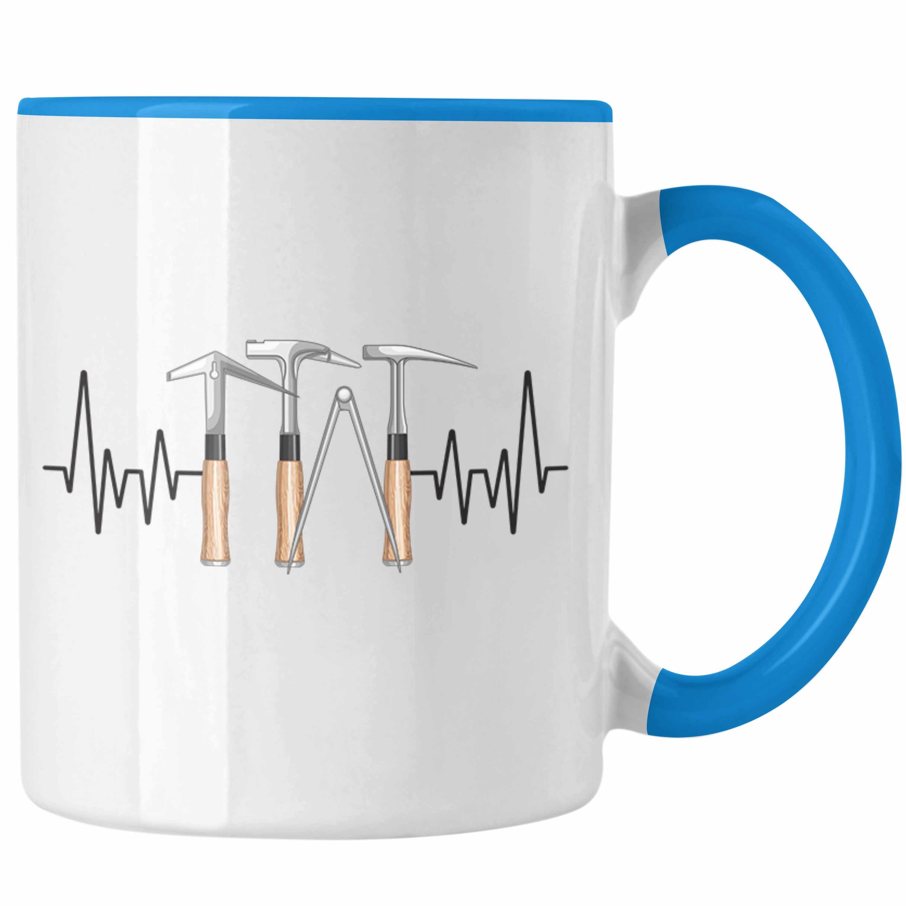 Trendation Tasse Trendation - Dachdecker Werkzeug Herzschlag Tasse Geschenk für Dachdec Blau