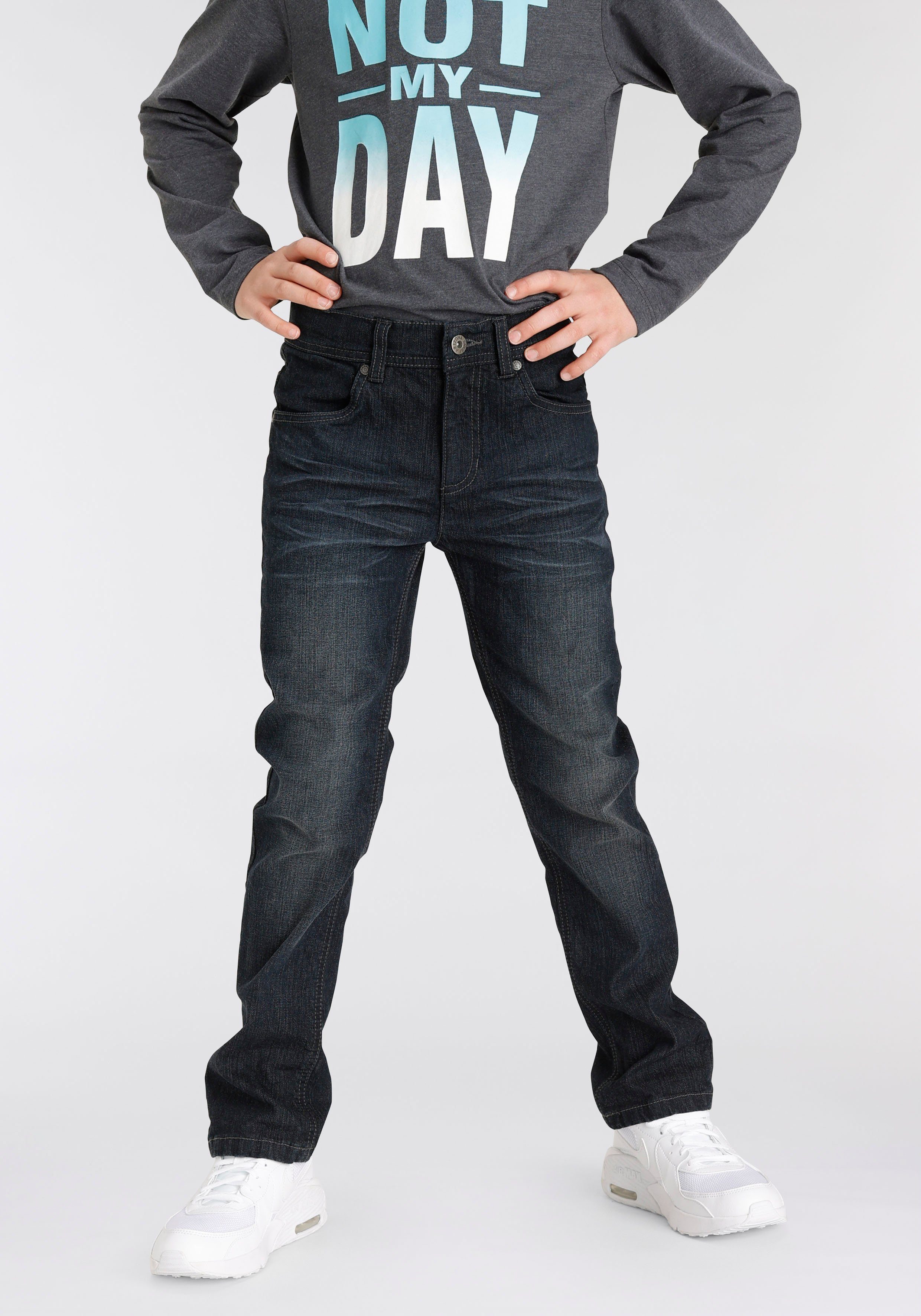 Arizona Stretch-Jeans, Waschung mit regular fit mit geradem verstellbarem In Bund authentischer innen Bein,