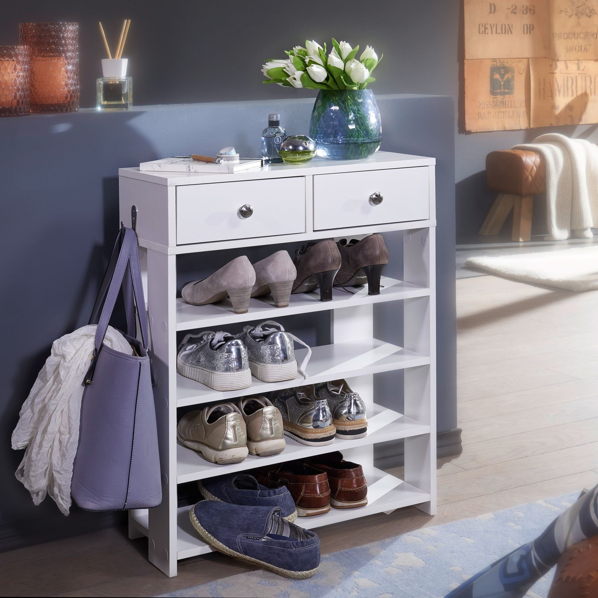 möbelando Schuhschrank Design Schuhregal 60 x 79 x 24 cm Flurregal Weiß, Regal mit zwei 24 x 79 x 60 cm (B/H/L)
