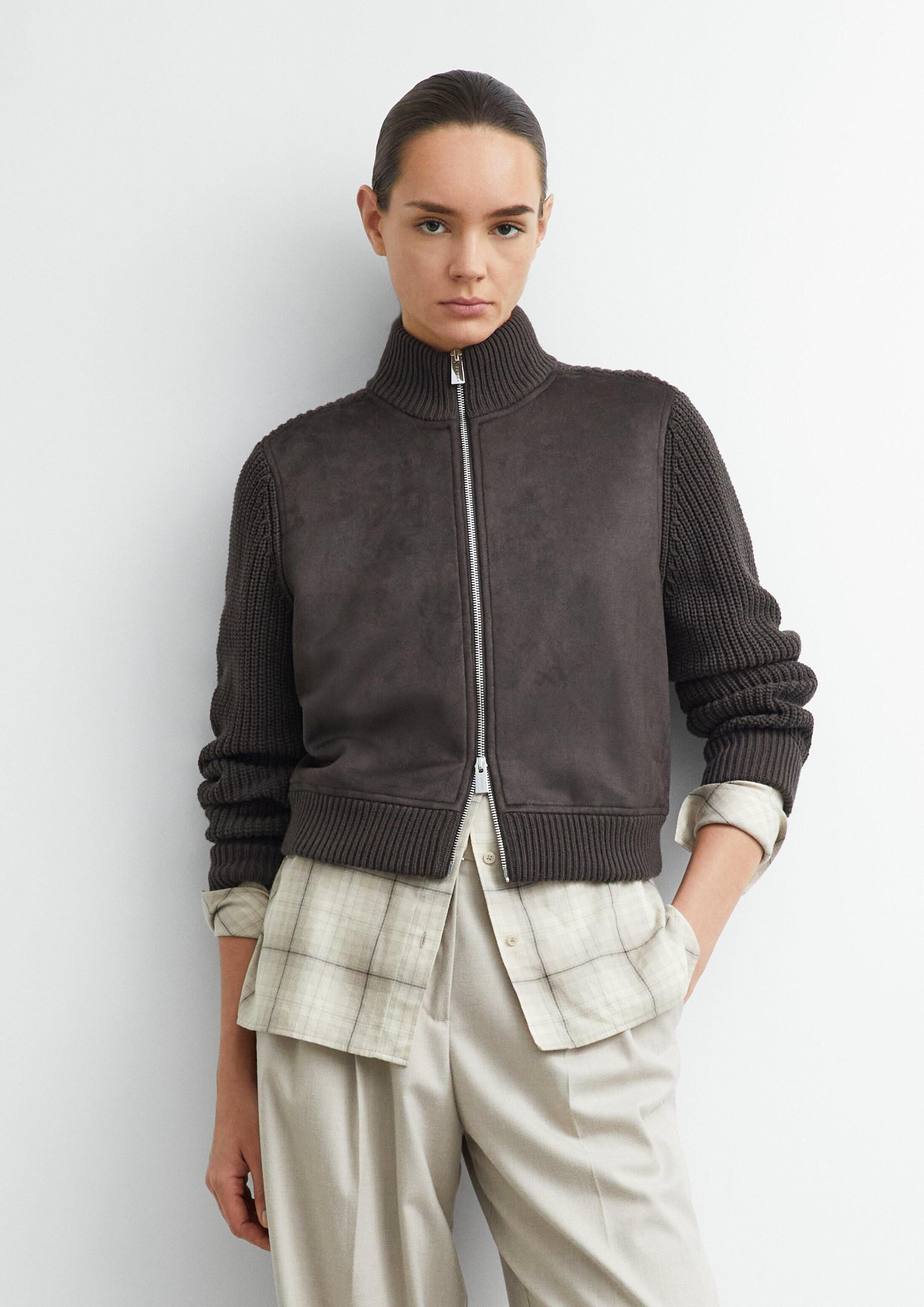 comma Funktionsjacke Strickjacke Strickjacke mit Velours-Front