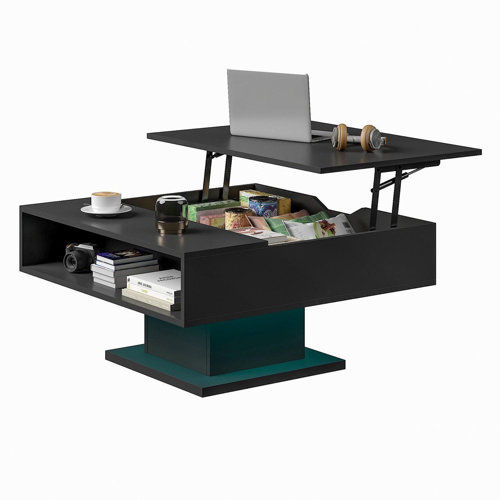 Couchtisch höhenverstellbar mit LED Beleuchtung matt. 78x78x40cm